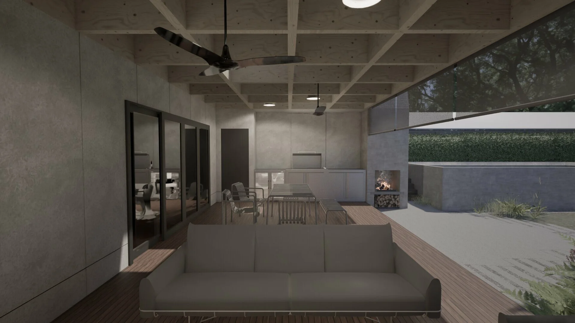 Geelong architecture, Surfcoast architecture, Melbourne architecture, residential architecture, landscape architecture, backyard design, pool design, outdoor living, alfresco design, outdoor kitchen, outdoor fireplace, coffered ceiling, CLT.