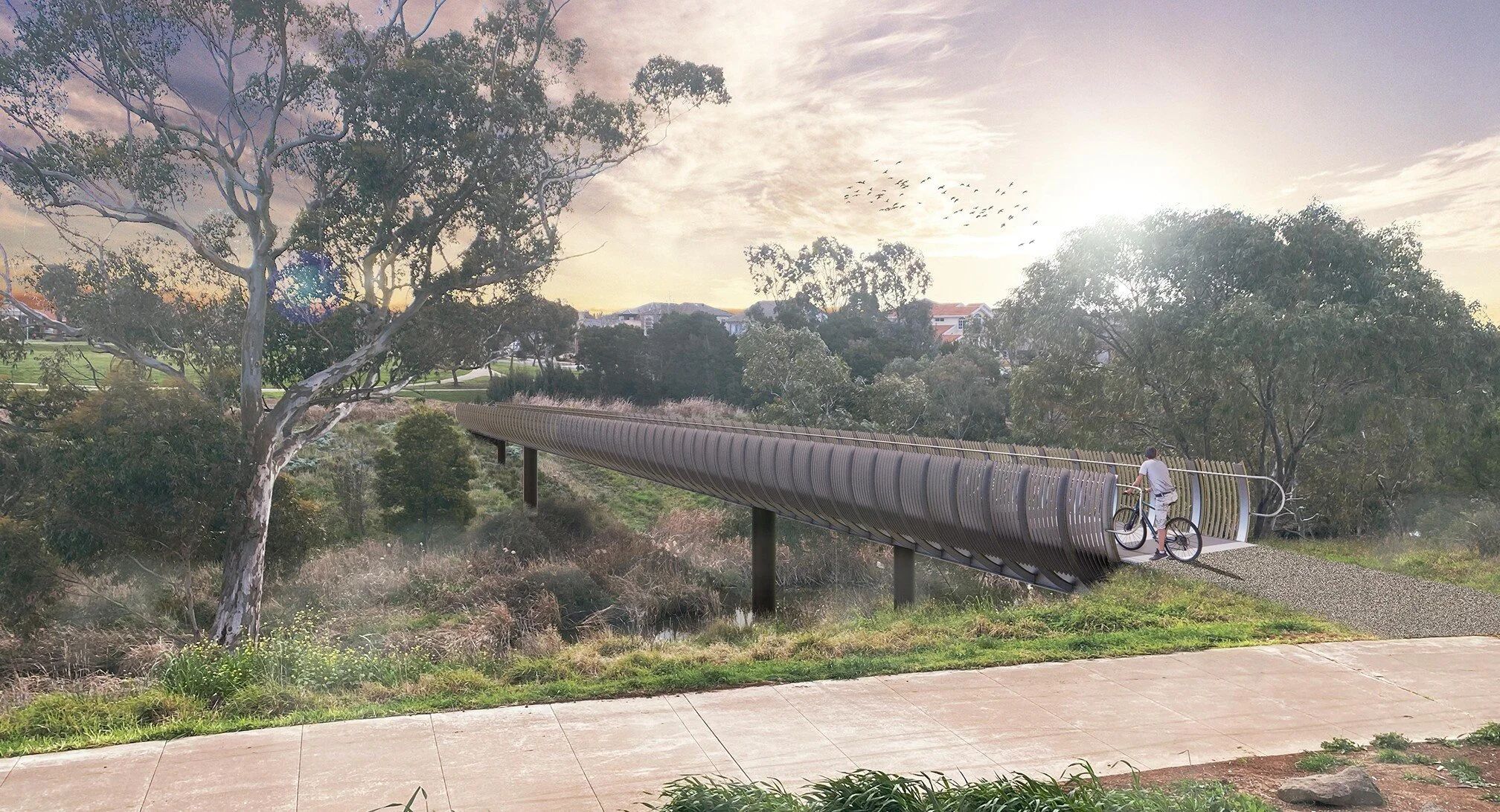 Geelong architecture, Surfcoast architecture, Melbourne architecture, urban design, regional architecture, bridge, shared user path, pedestrian bridge, Kororoit Creek, Brimbank, Melton.