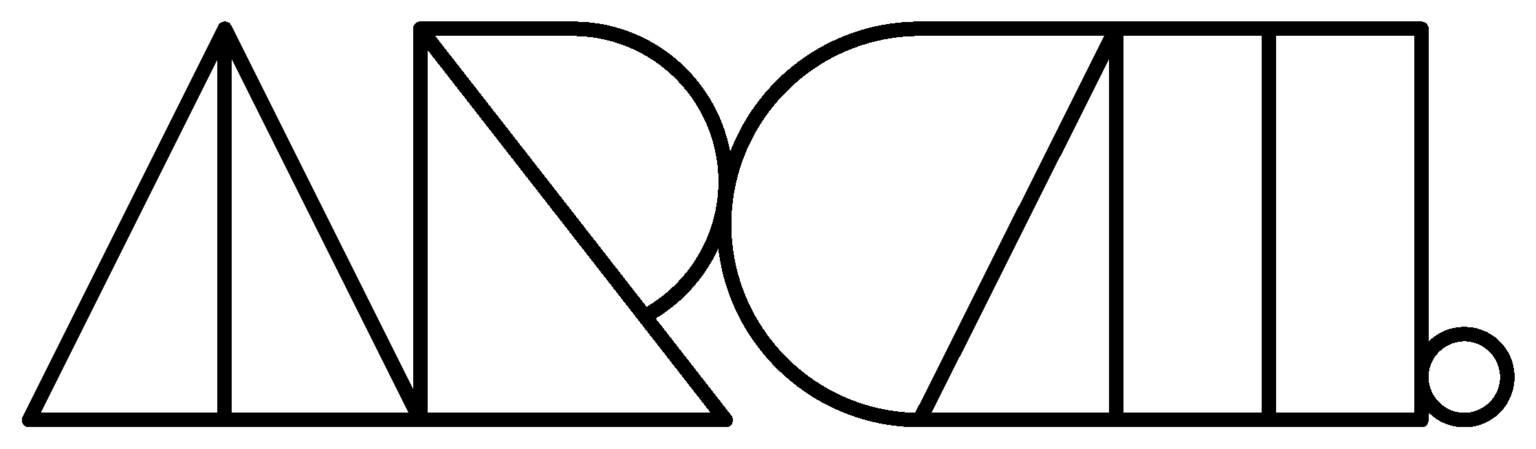 Black outline of the word "ARCH" with each letter designed using geometric shapes.