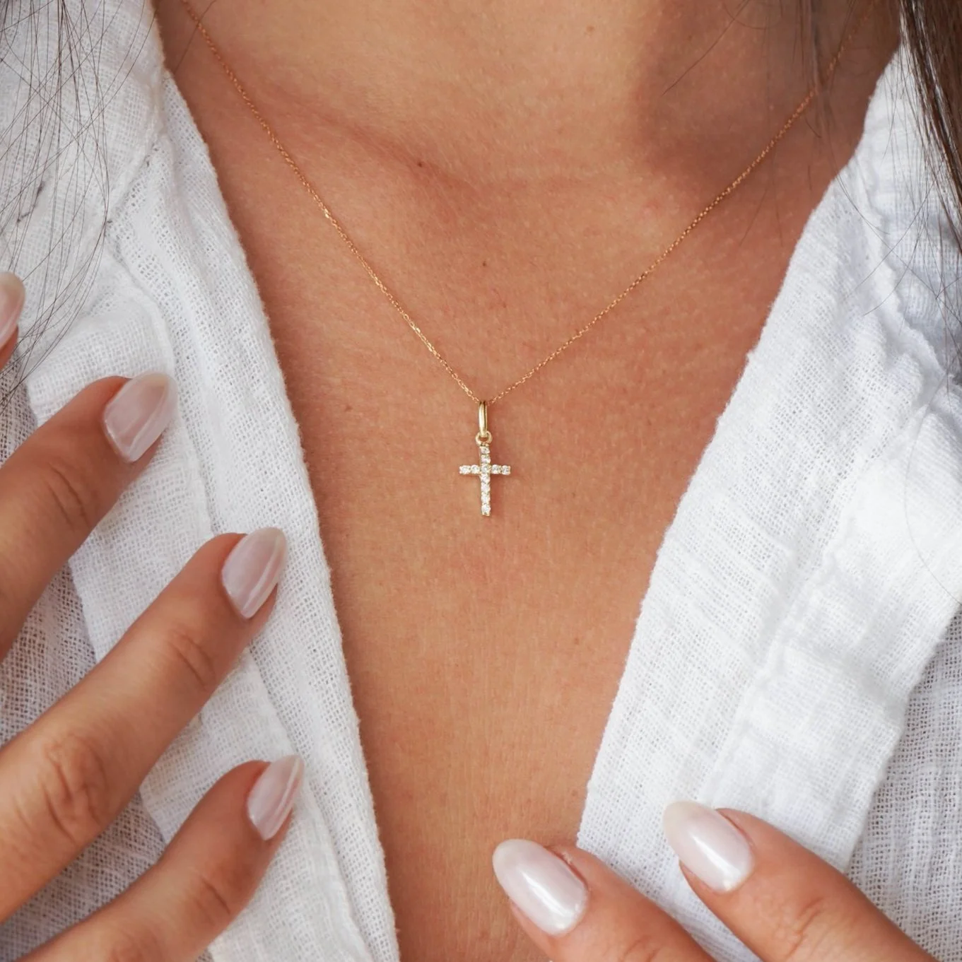 10k Solid Gold CZ Cross Pendant — Harmony Jewelry & Co