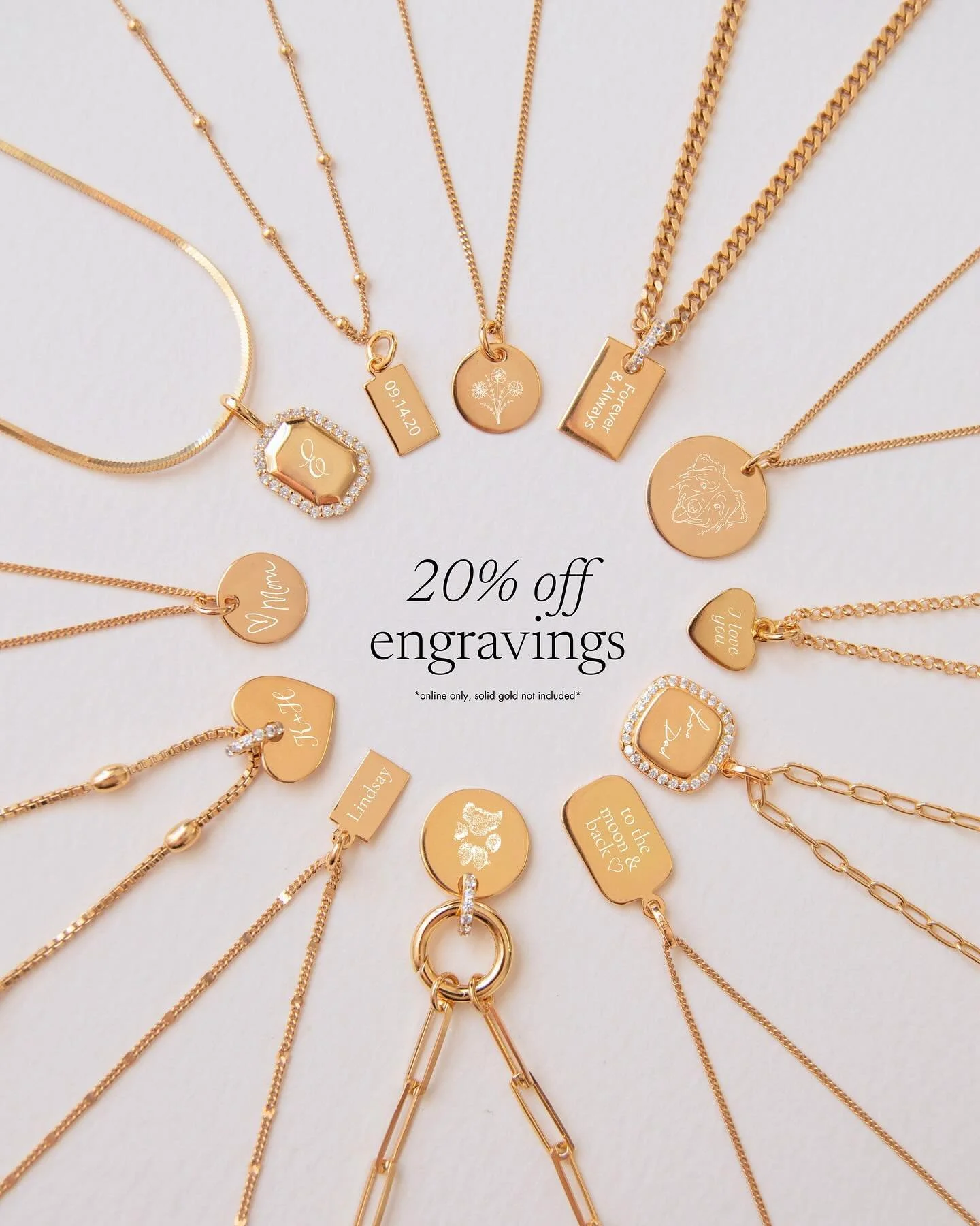 Our Engraving Sale is now LIVE!
This online exclusive sale includes 20% engraved pieces. (Does not include solid gold) Take this opportunity to shop all your favourite custom pieces.
Sale ends November 5th🤍

#engravedjewelry #customjewelry #personal