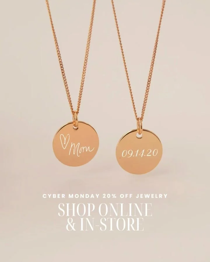 Your shine is calling. Shop 20% off jewelry for cyber Monday online &amp; in-store. Sale ends at midnight! Snag your favourites  before it&rsquo;s too late.

Sale does not include solid gold, discount is automatically applied at checkout. 

#engraved