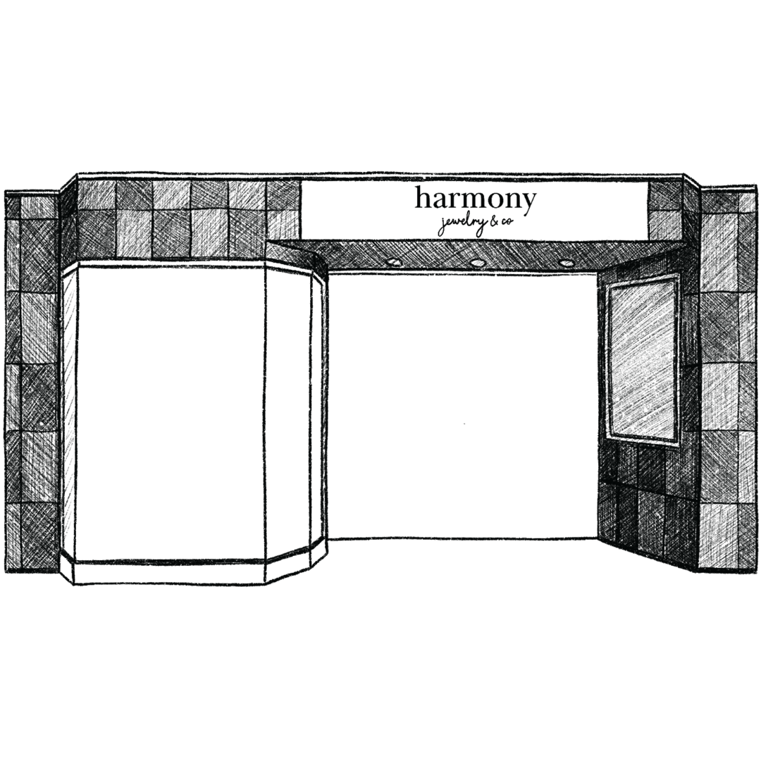 A black rectangular sign with the words 'harmony' and 'project' written on it.