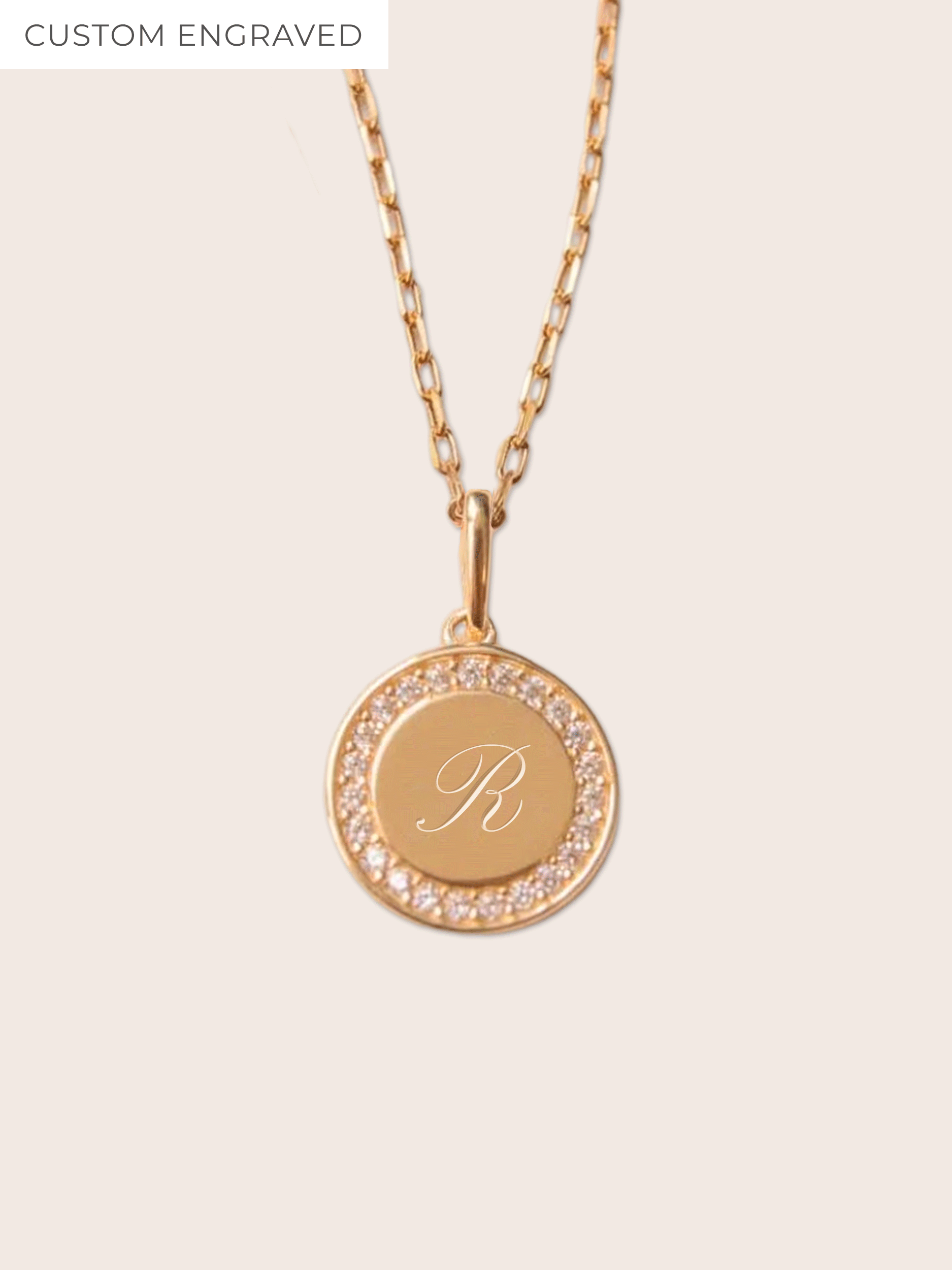 Solid Gold Initial Pavé Necklace
