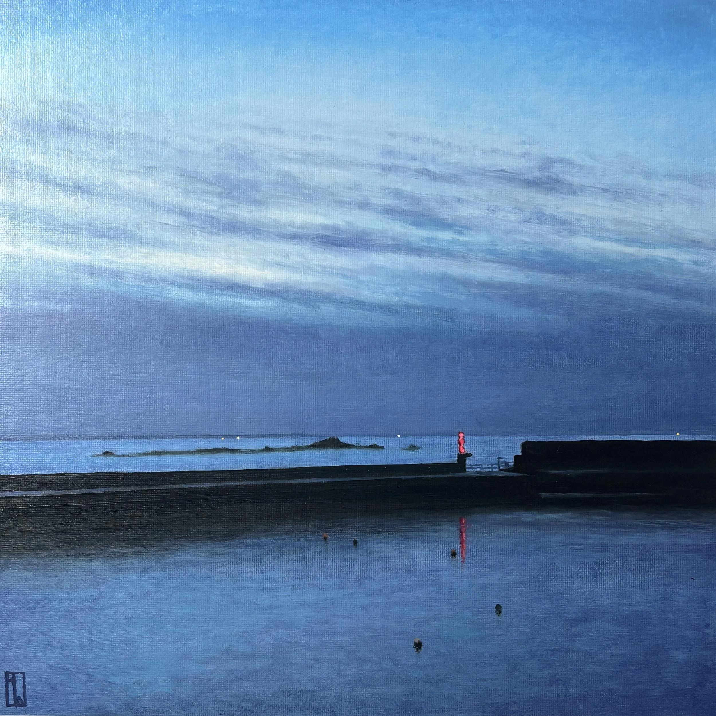 Blue hour, Mousehole harbour, 2026.
30x30cm, oil on canvas panel. 
Available soon.