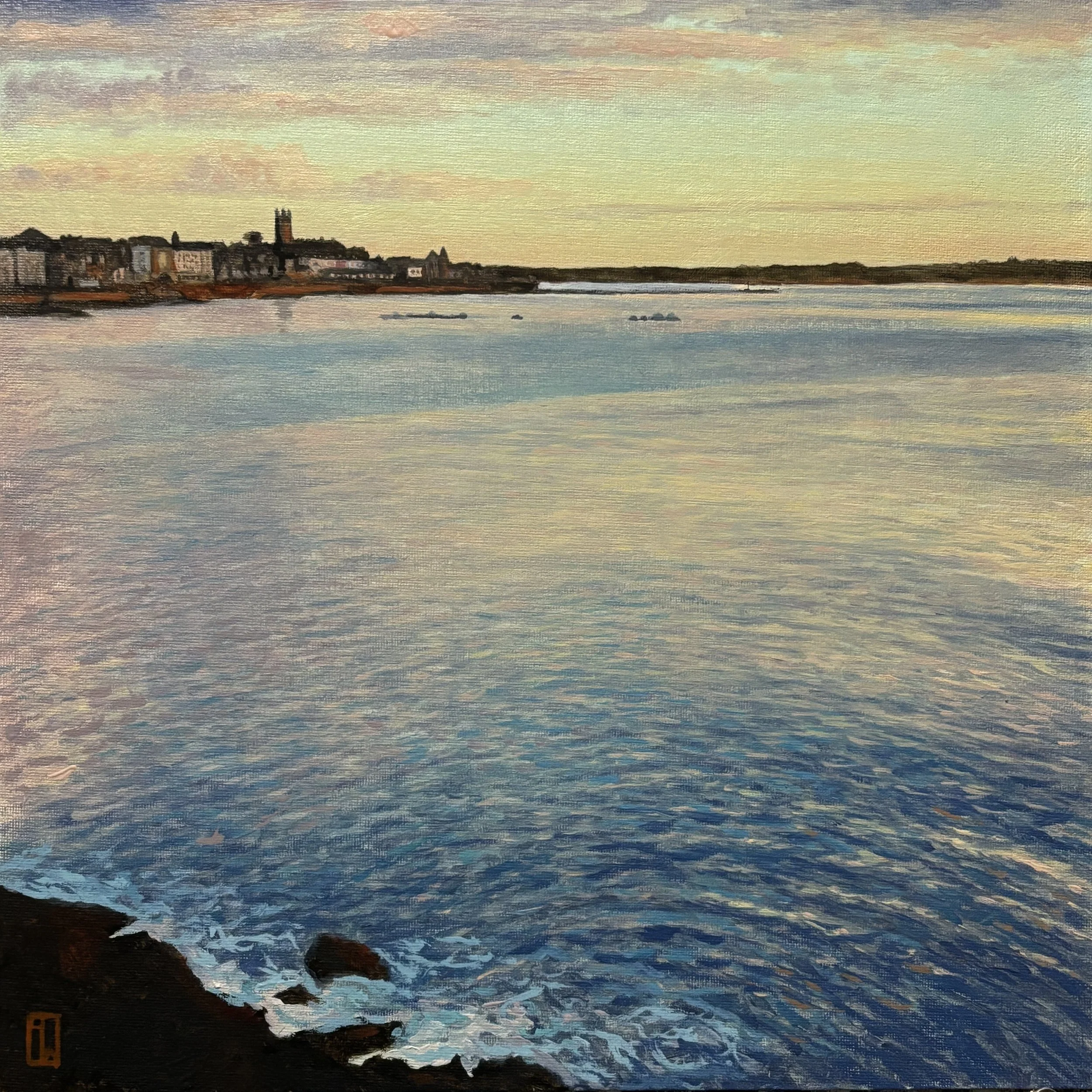 Dawn, Penzance from Newlyn. 30x30cm, oil on canvas, 2026. 
Available soon.