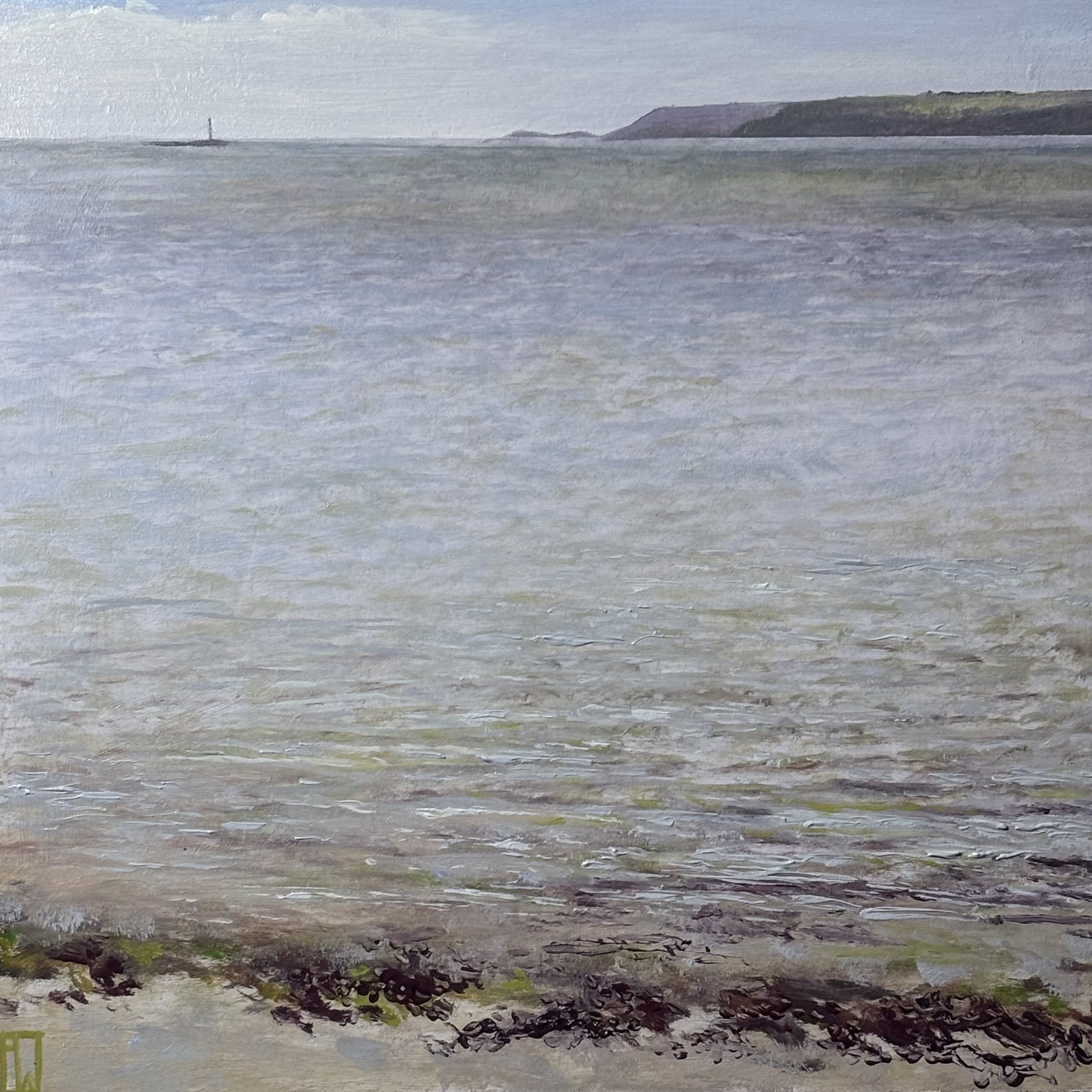 Spring low shallows, Long Rock, plein air study. 20x20cm, oil on board.