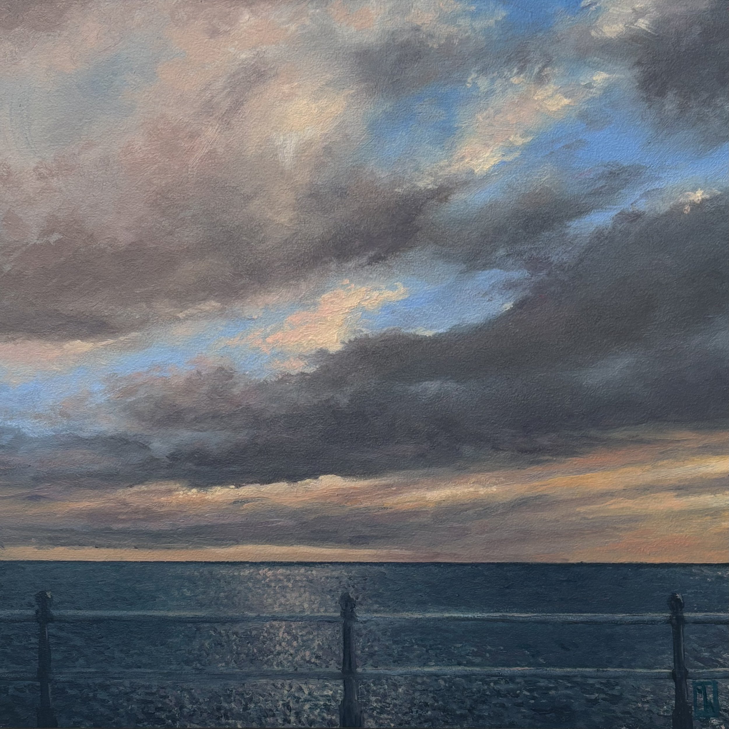 Evening light, Penzance Promenade. 20x20cm, oil on board, 2024. Available soon.
