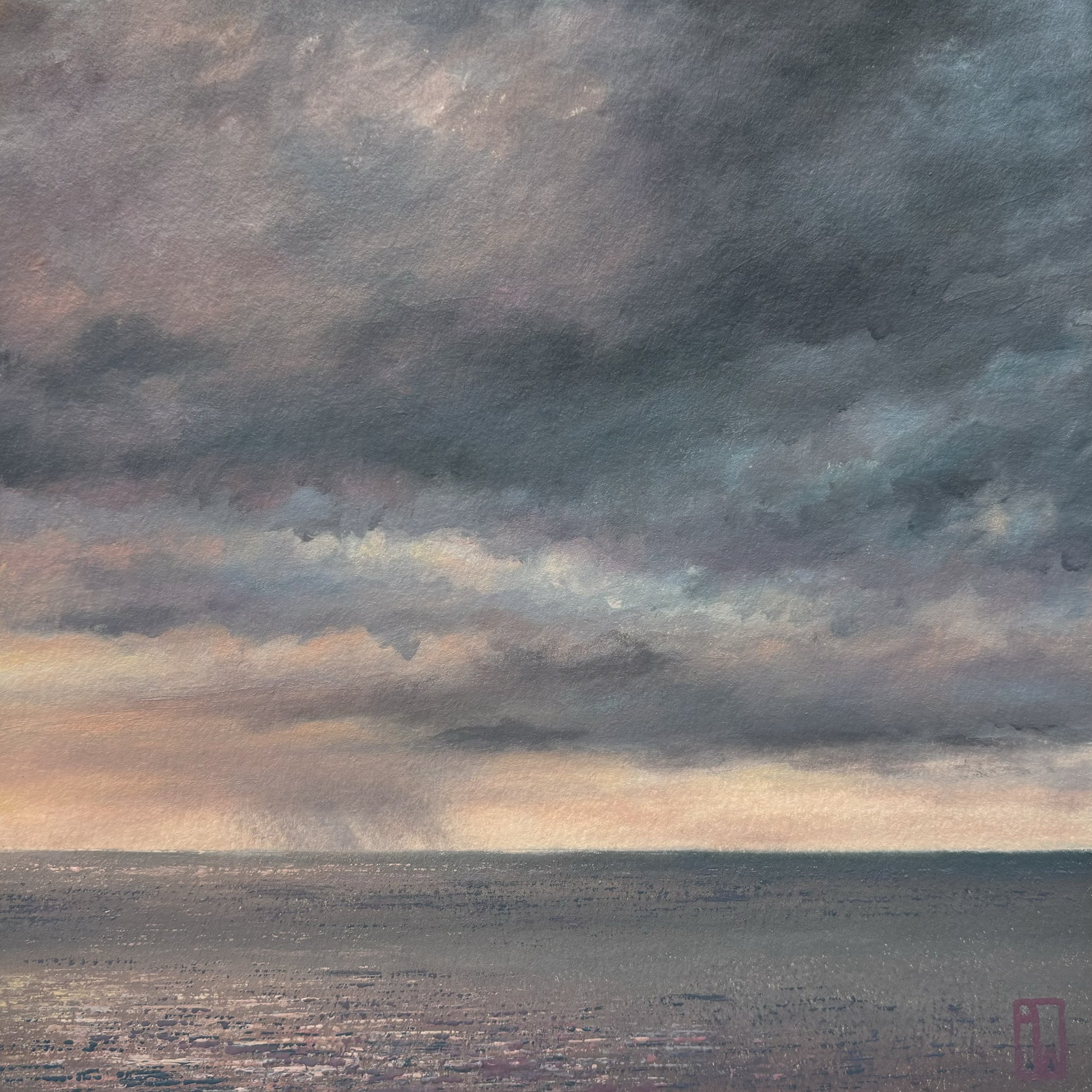 Showers on the horizon, Mounts bay. 22x22cm oil on paper. Autumn 2024