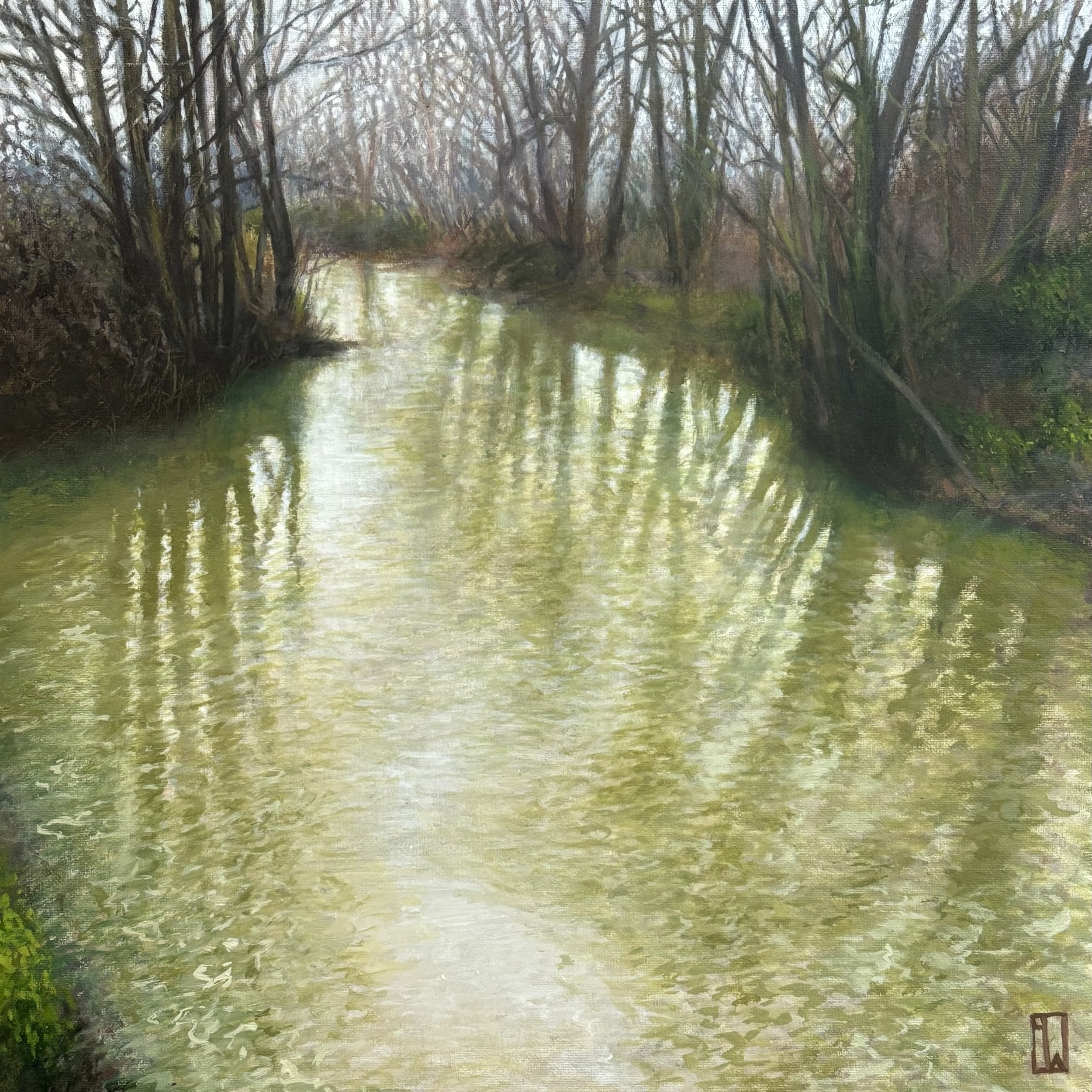 Winter river, coloured after rain. River Stour, Warwickshire. 30x30cm, oil on canvas. 2025 £525.00 🔴