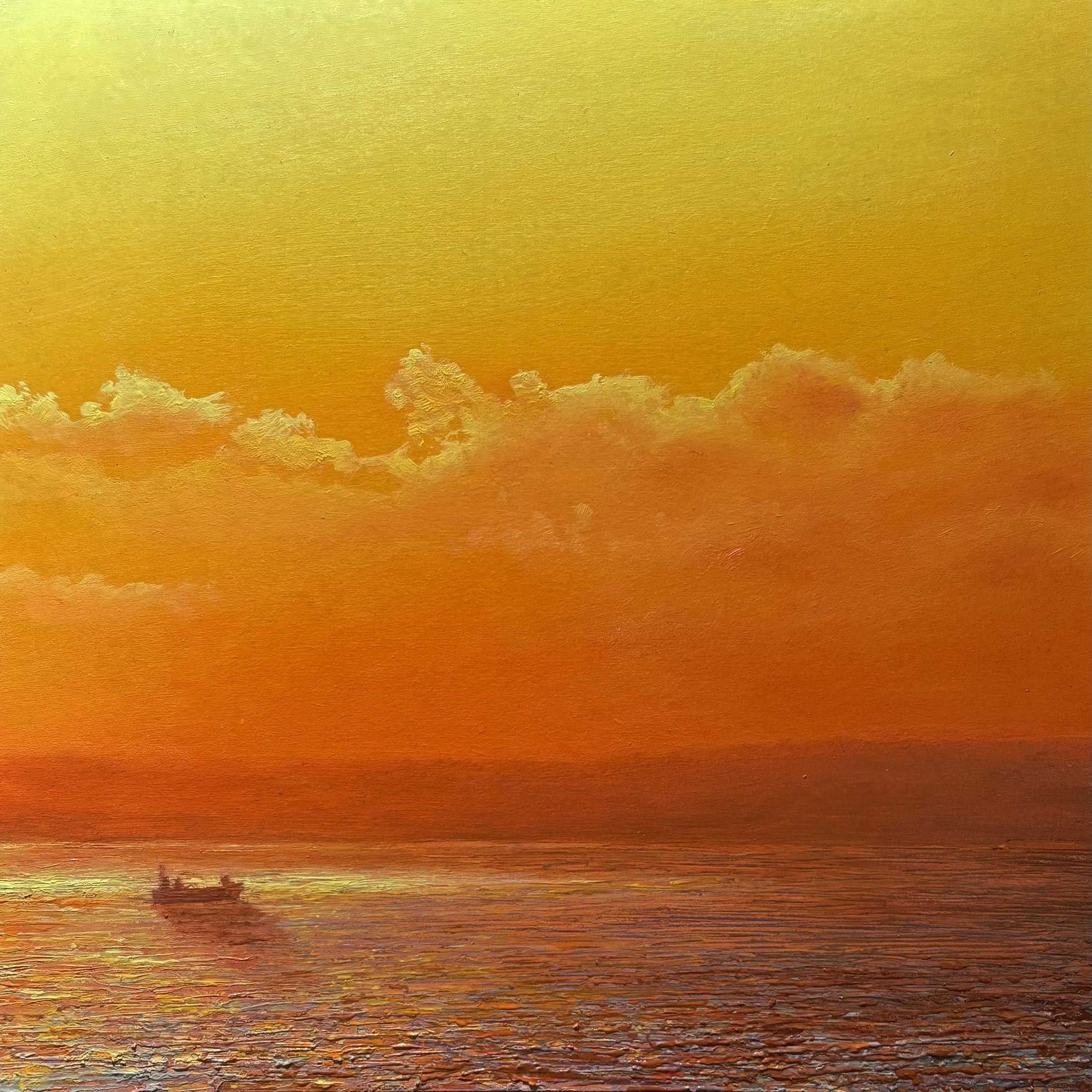 Bright evening light, pulling lobster pots. 2025
20x20cm oil on board. Available soon