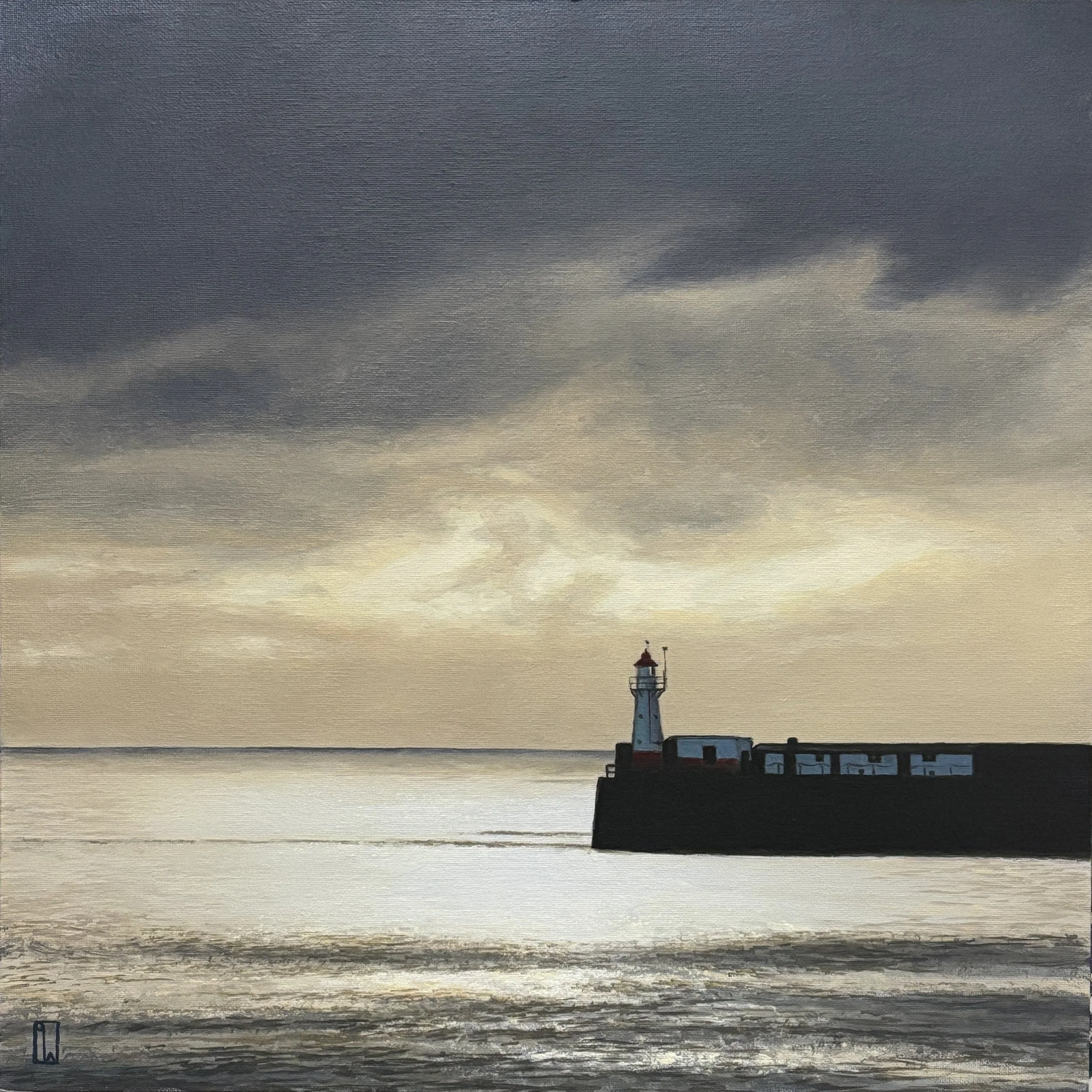 Winter glare, Newlyn Lighthouse. 40x40cm oil on canvas, 2026. 
Available soon.