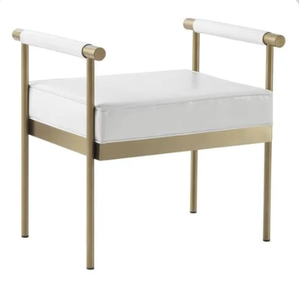 White Leather Vanity Bench