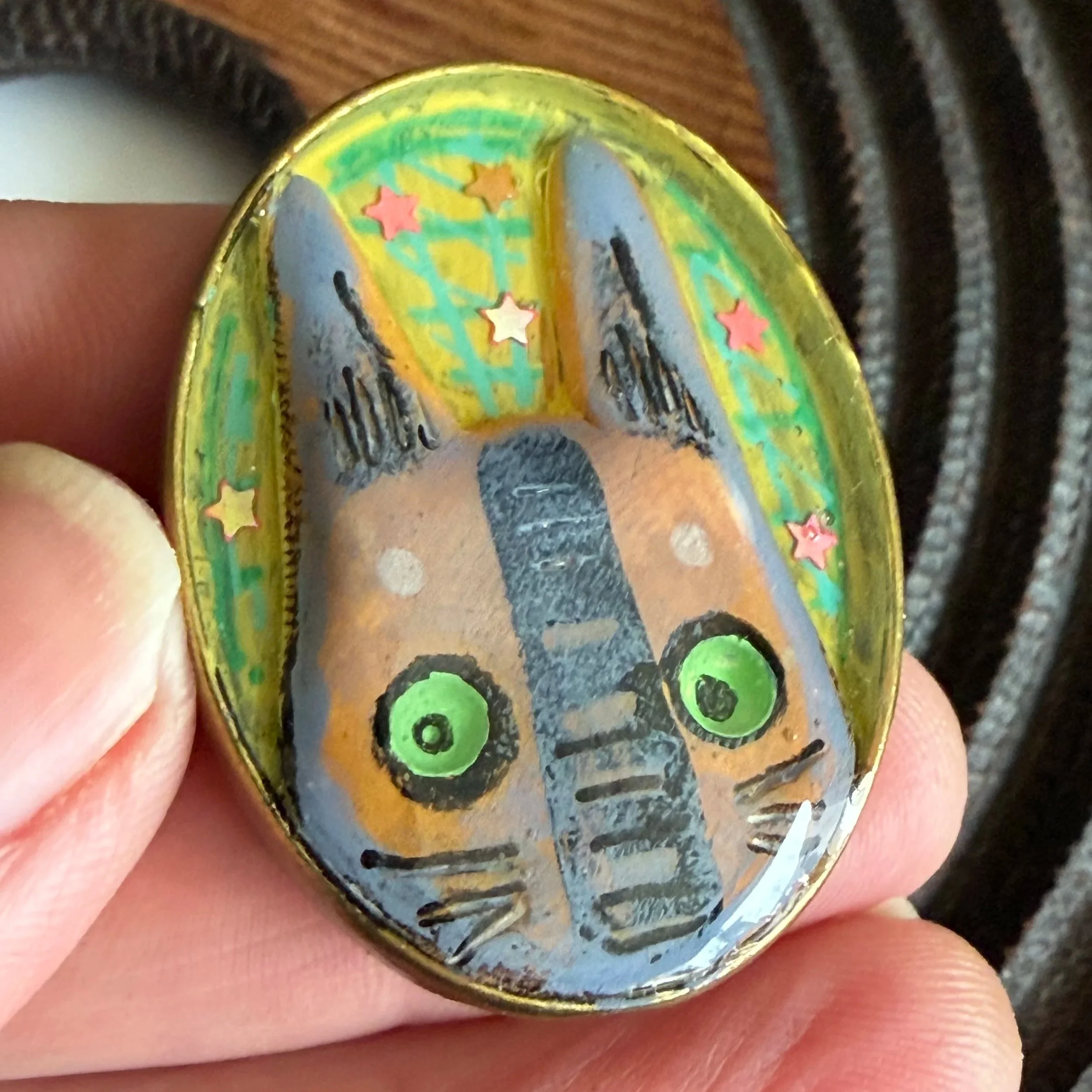 Illustrated Fantastical Cat Face Ring