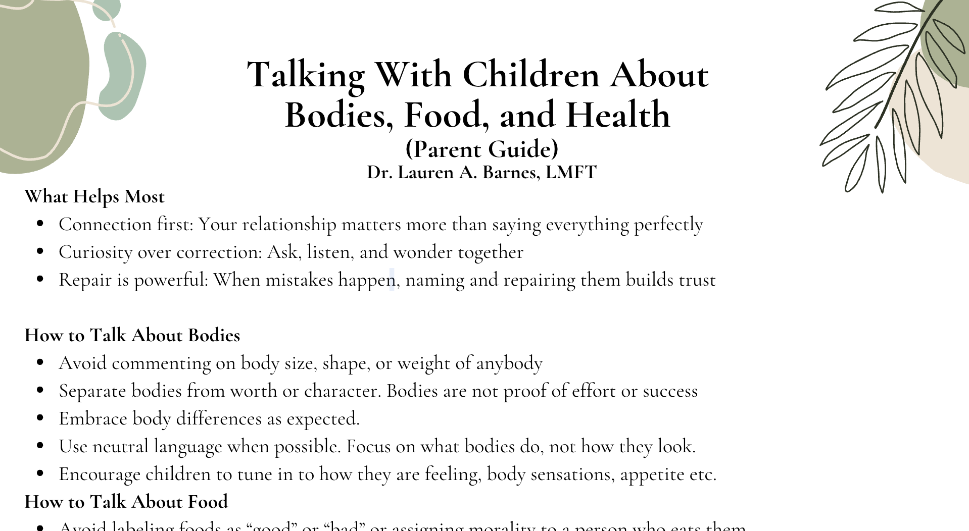 Parent Guide: Talking With Children About Bodies, Food, and Health