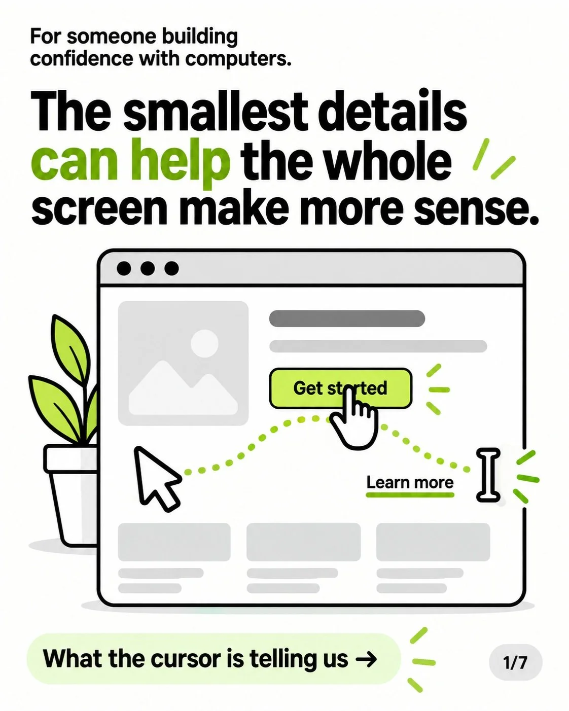 Share this with someone building confidence with computers and digital technology.

The smallest details can help the whole screen make more sense.

🥒Beginner's Tidbits: 

A cursor changing shape is part of the visual language of digital technology.
