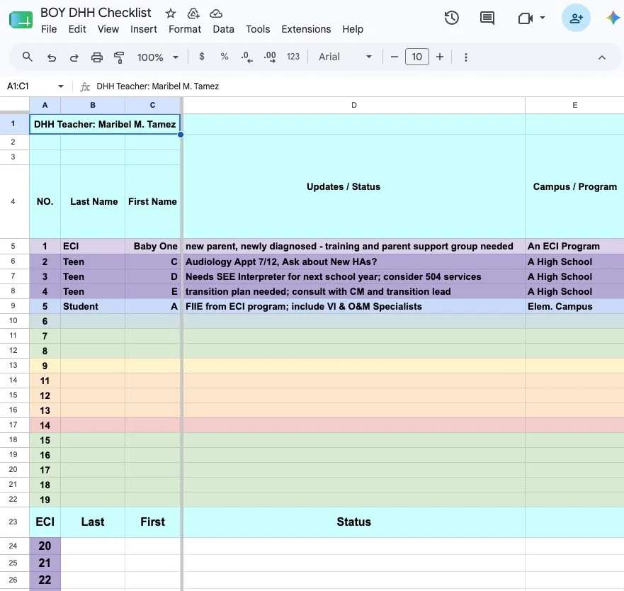 BOY DHH Checklist Template