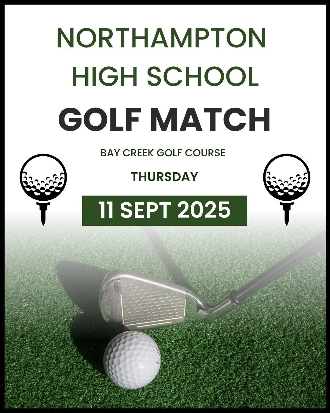 Support the Northampton High School Varsity Golf Team on Thursday, September 11th at 3 pm at the Bay Creek Golf Course.  Walk the course with the team and cheer for your favorite players as they compete against golfers from Arcadia, Chincoteague, and