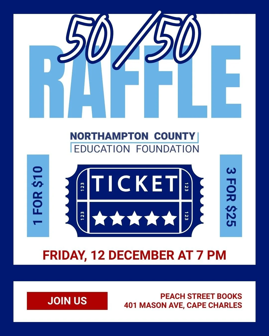 💸 Ready to win while giving back?

Join the Northampton County Education Foundation 50/50 Raffle!

Every ticket grows the jackpot and helps fund programs that inspire, support, and empower our students and teachers.

Get your tickets from any NCEF b