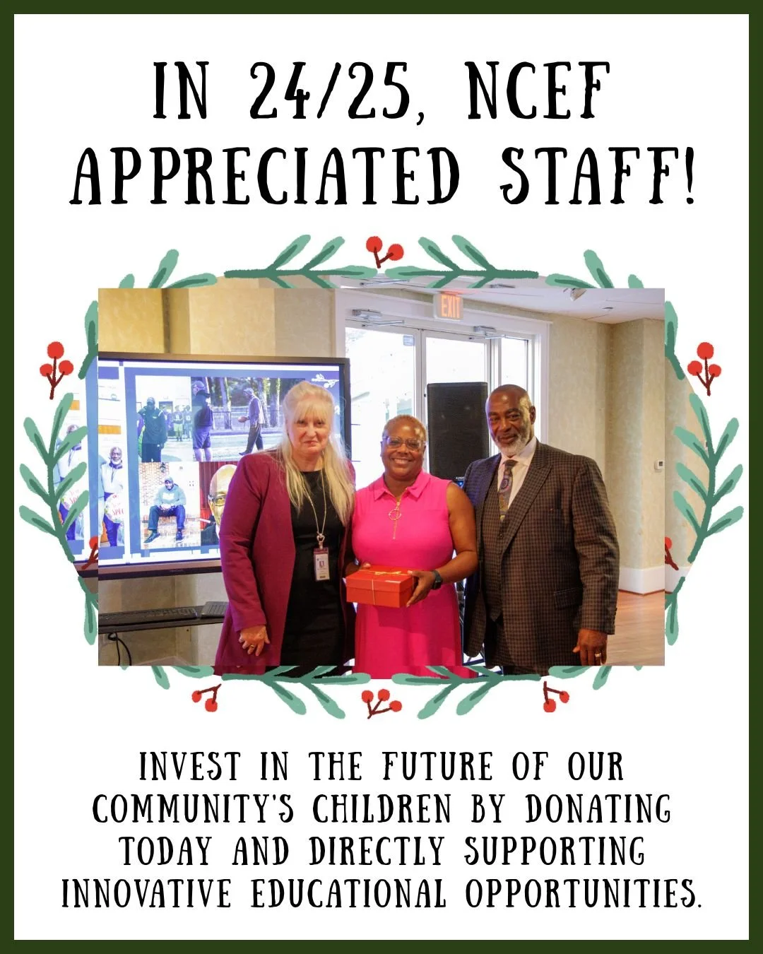 The NCEF Season of Giving Campaign is in full swing!  Your generosity helps us support local students, empower teachers, and strengthen education across our community.

Join us in making a difference&mdash;every gift, big or small, makes an impact. ?