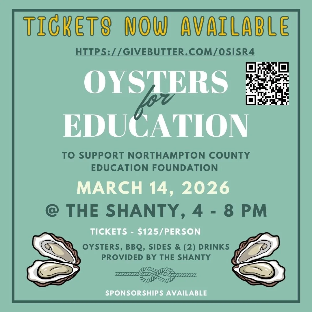 🦪🎉 Oysters for Education is back! 🎉🦪

Join us at The Shanty on Saturday, March 14th, from 4&ndash;8 PM for an evening of delicious oysters, great BBQ, music, and community fun &mdash; all in support of local students!

Every ticket helps the Nort