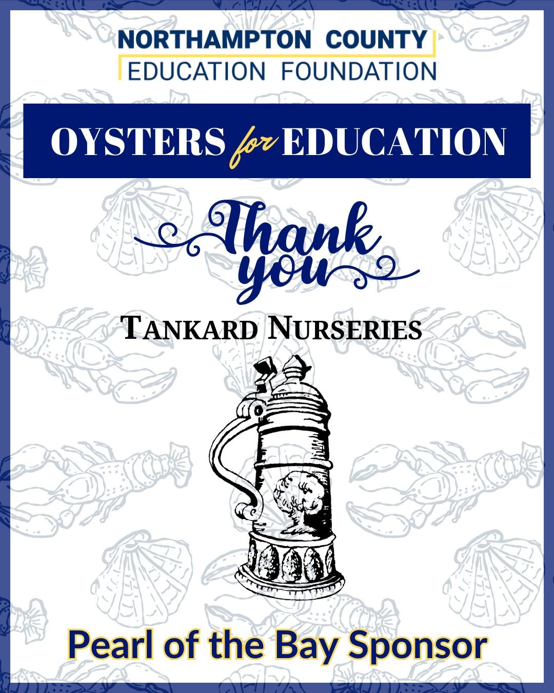 🌟 Thank You, Tankard Nurseries! 🌟

We are so grateful to @tankardnurseries for being a Pearl of the Bay Sponsor for Oysters for Education!

Your generous support helps strengthen educational opportunities for our students and makes this event possi