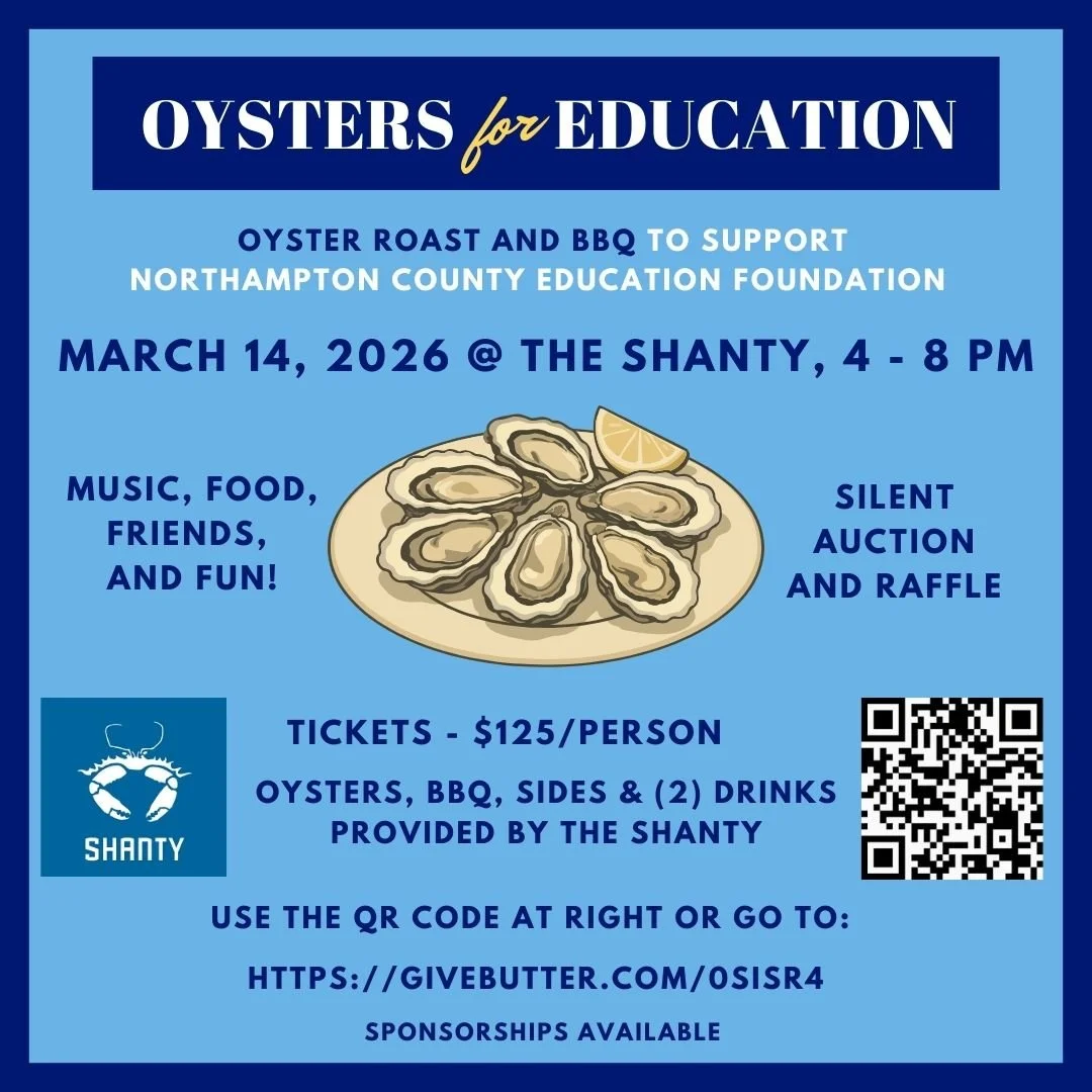 🦪🎉 3rd Annual Oysters for Education 🎉🦪

Join us at The Shanty on Saturday, March 14th, from 4&ndash;8 PM for an evening of delicious oysters, great BBQ, music, and community fun &mdash; all in support of local students!

Every ticket helps the No