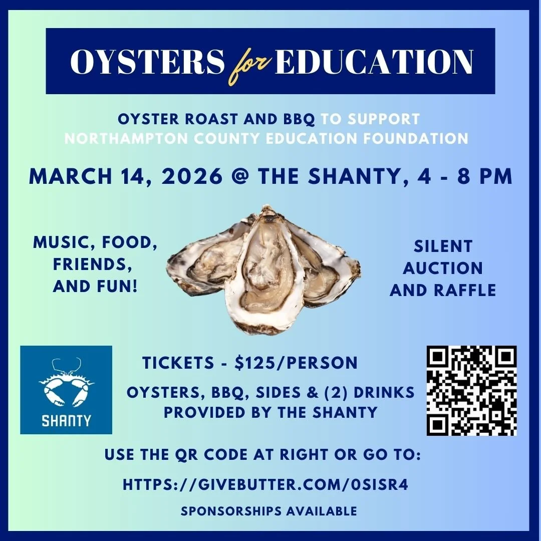 🦪🎉 3rd Annual Oysters for Education 🎉🦪

Join us at The Shanty on Saturday, March 14th, from 4&ndash;8 PM for an evening of delicious oysters, great BBQ, music, and community fun &mdash; all in support of local students!

Every ticket helps the No