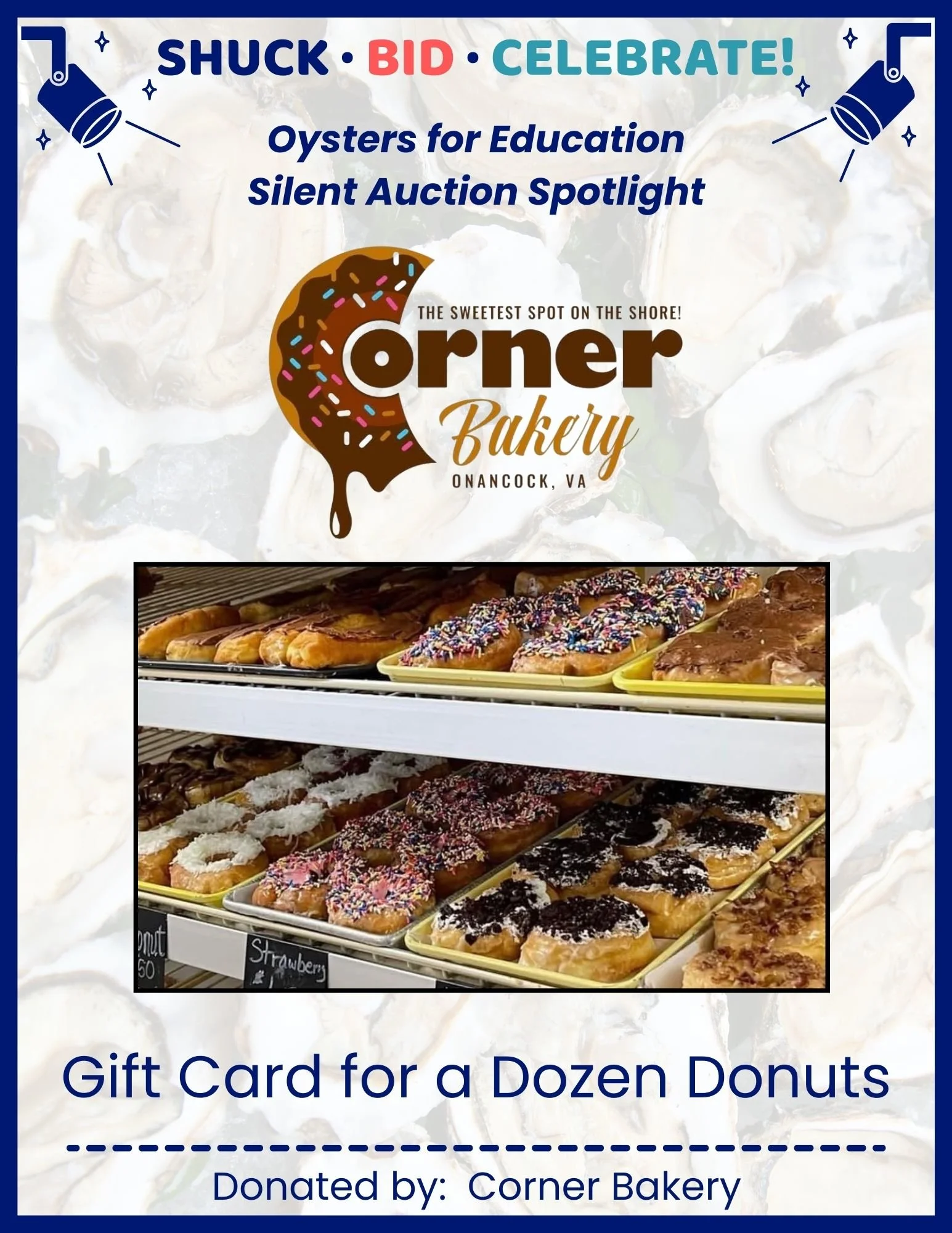 Oysters for Education Silent Auction Spotlight: @onancockcornerbakery!

From unique experiences to local treasures and one-of-a-kind finds, there&rsquo;s something for everyone &mdash; and every bid helps support students and teachers in Northampton 