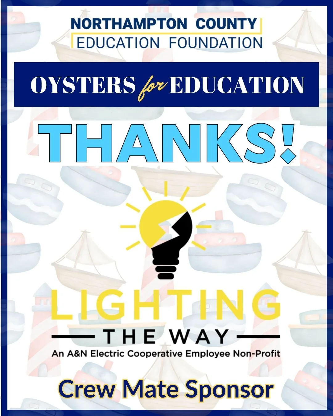 🦪💎 Sponsor Spotlight:  @anelectriccoop - Lighting the Way

Huge thanks to ANEC - Lighting the Way, a Crew Mate Sponsor for Oysters for Education!

Your support helps make a difference for local students and schools 💙

For information on becoming a
