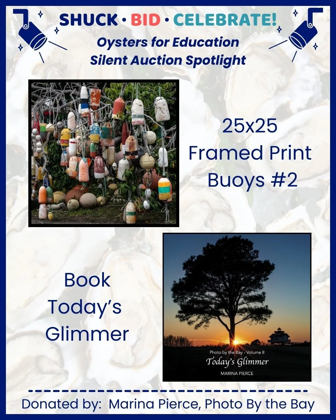 Oysters for Education Silent Auction Spotlight:  Marina Pierce of @photo_by_the_bay 

From unique experiences to local treasures and one-of-a-kind finds, there&rsquo;s something for everyone &mdash; and every bid helps support students and teachers i