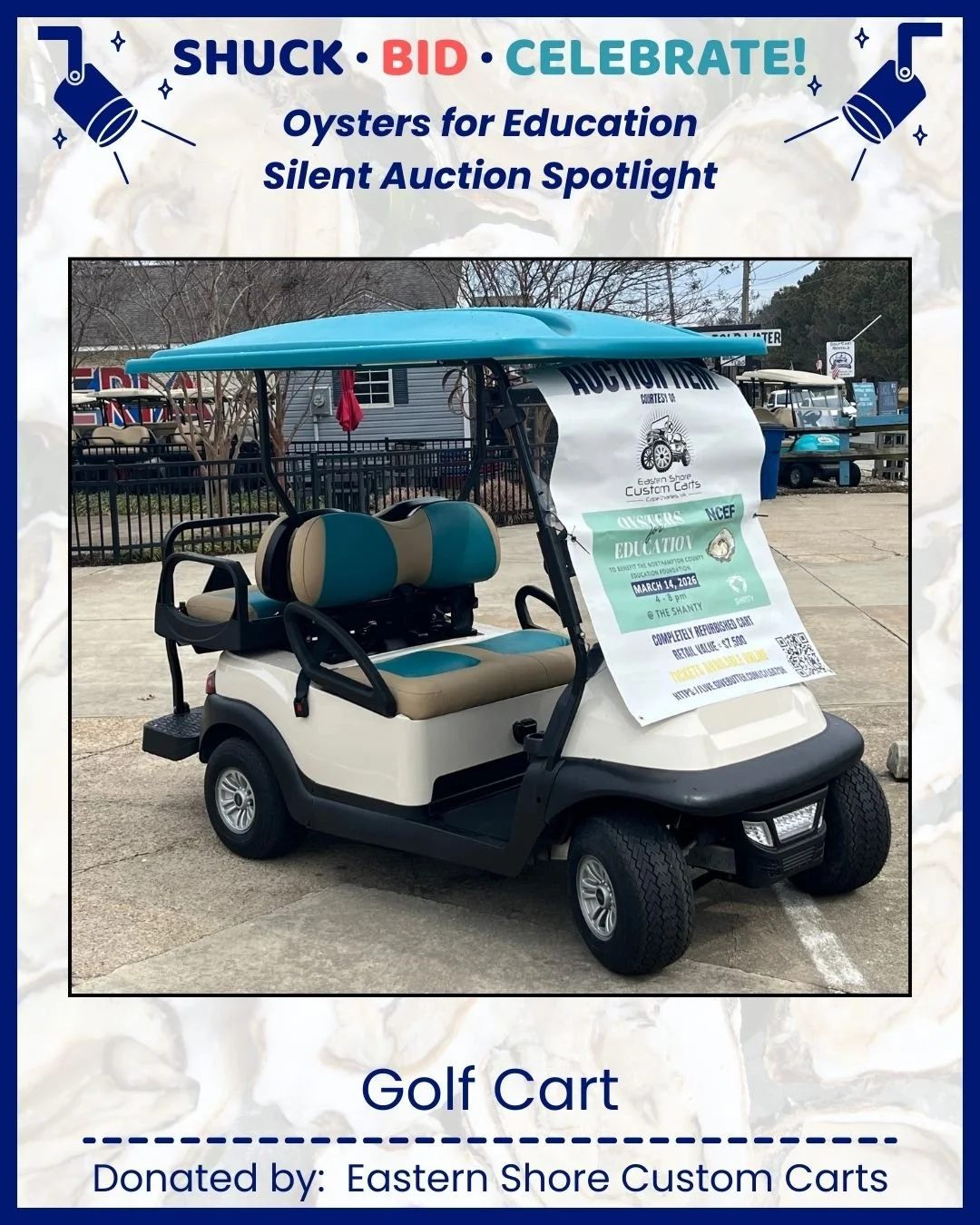 LOOK AT THIS!  Place the winning bid and you can go home with this beautiful one-of-a-kind golf cart from @easternshorecustomcarts.  See it in person in front of PEACH STREET BOOKS!

From unique experiences to local treasures and one-of-a-kind finds,