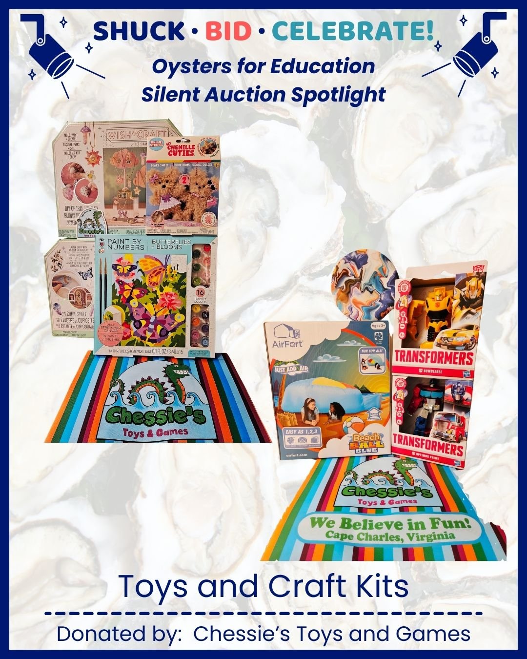 Oysters for Education Silent Auction Spotlight: @chessiestoys 

From unique experiences to local treasures and one-of-a-kind finds, there&rsquo;s something for everyone &mdash; and every bid helps support students and teachers in Northampton County. 