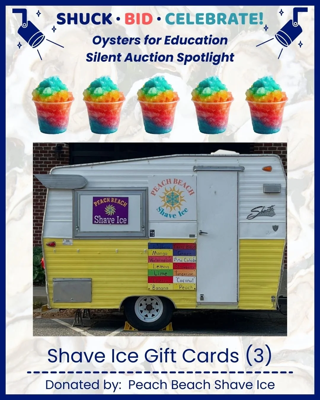Oysters for Education Silent Auction Spotlight: @peachbeachshack 

From unique experiences to local treasures and one-of-a-kind finds, there&rsquo;s something for everyone &mdash; and every bid helps support students and teachers in Northampton Count