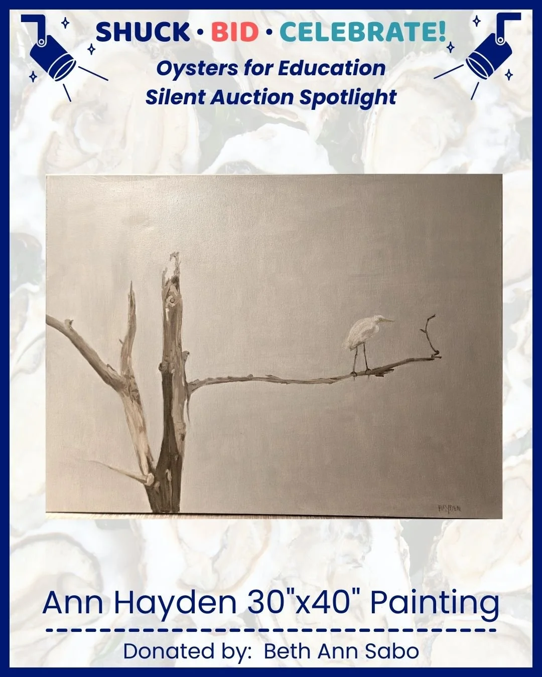 Oysters for Education Silent Auction Spotlight:  Ann Hayden painting courtesy of Beth Ann Sabo of @peachstreetbooks!

From unique experiences to local treasures and one-of-a-kind finds, there&rsquo;s something for everyone &mdash; and every bid helps