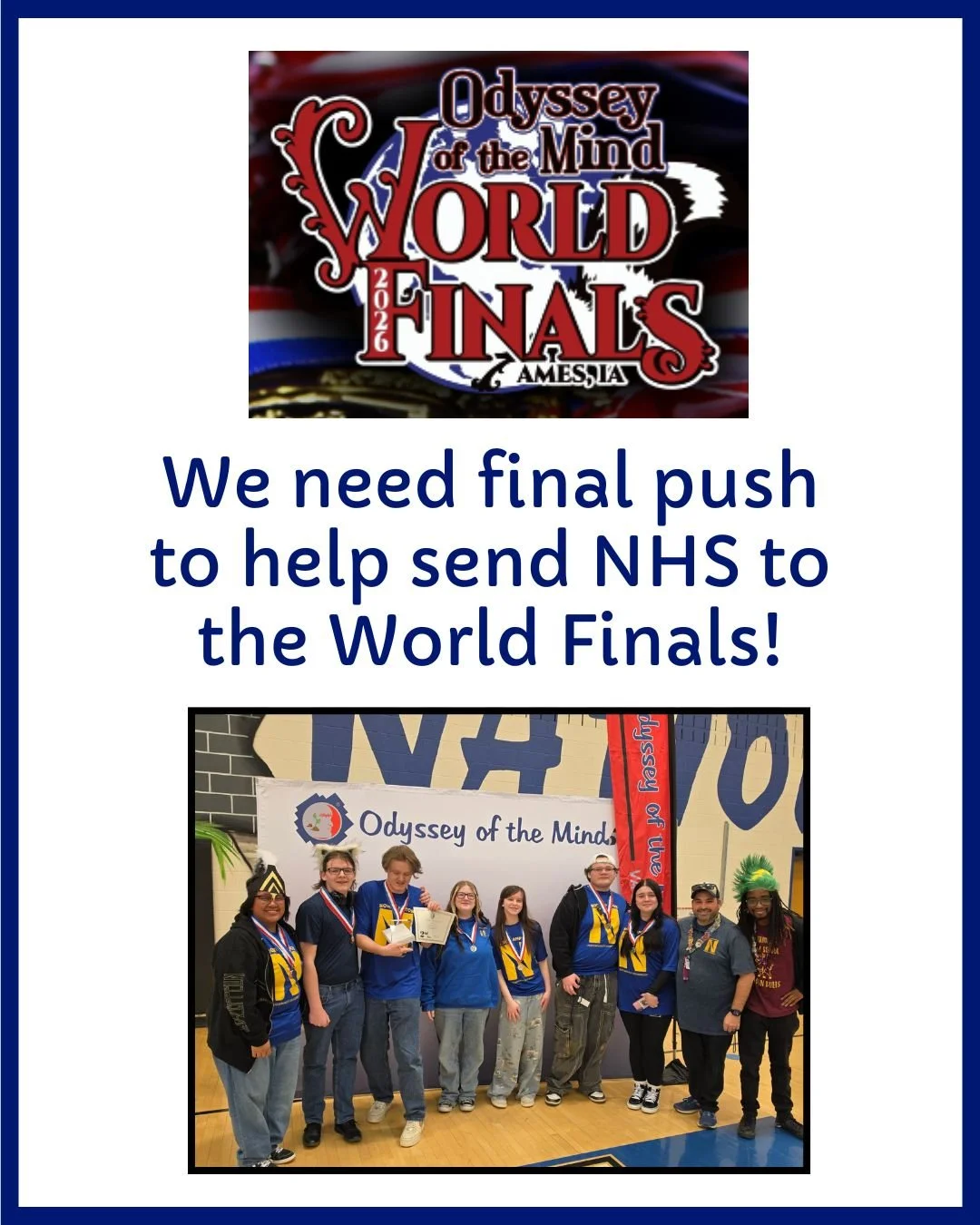 🌍✨ Northampton High School&rsquo;s Odyssey of the Mind Team is headed to the World Finals in Ames, Iowa on May 27th and they need our community&rsquo;s support to get there!

These talented students have worked incredibly hard, using creativity, tea