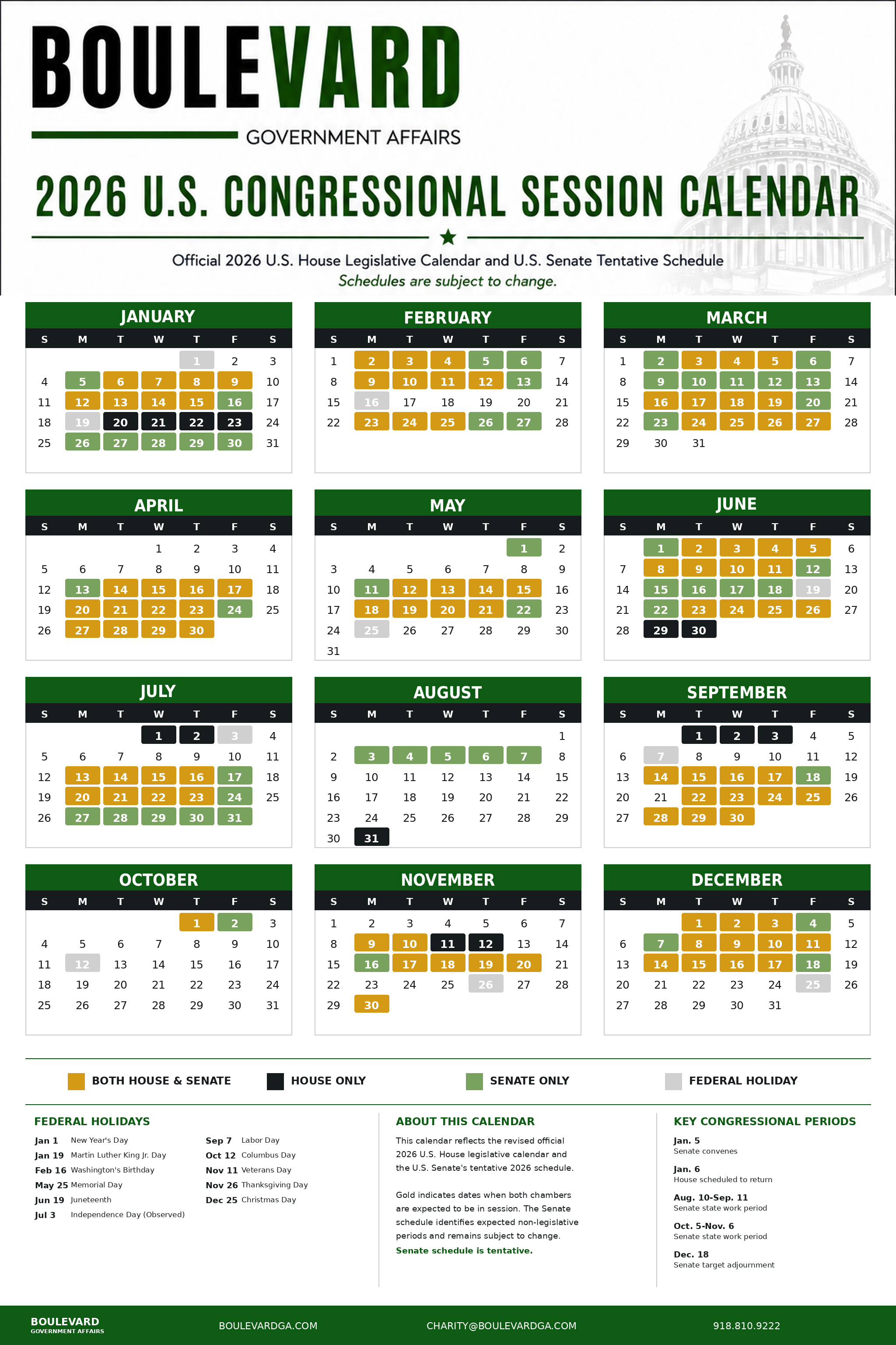 2026 U.S. Congressional Schedule