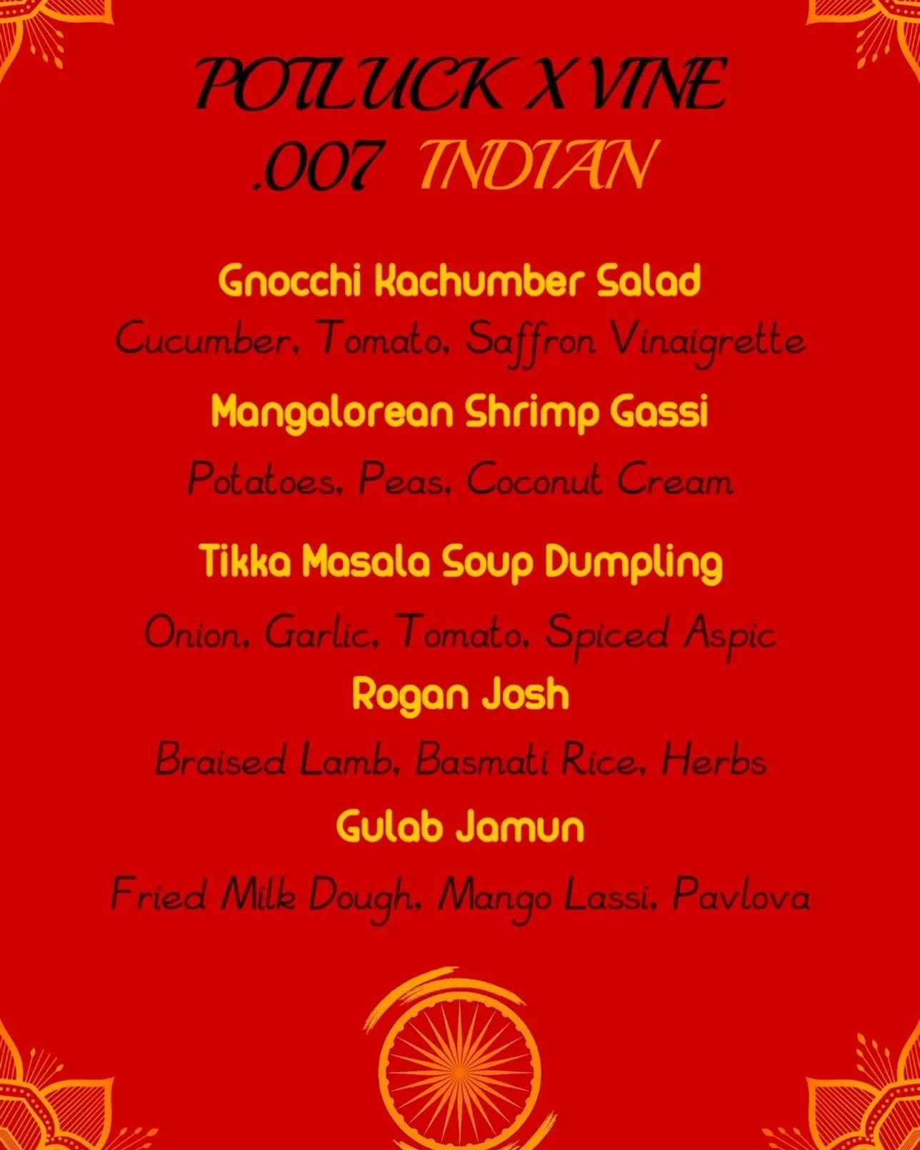 007 menu 🇮🇳🤩. SOLD OUT!! THANK YOU 🙏 Excited to show yall our vision on July 14th ❤️❤️