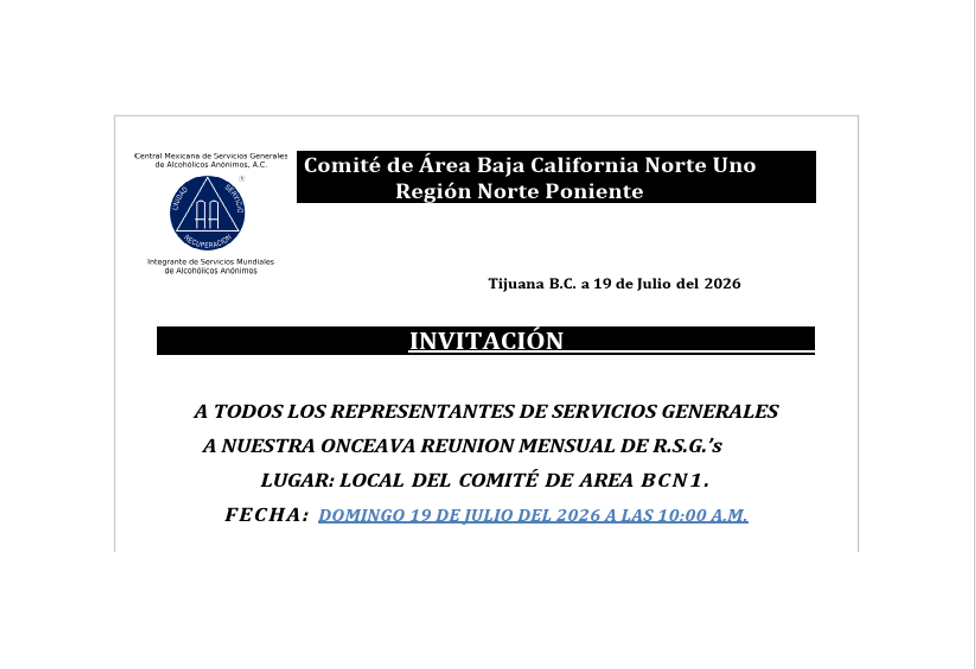INVITACIÓN  A TODOS LOS RSG’s A NUESTRA 11’va REUNION MENSUAL
