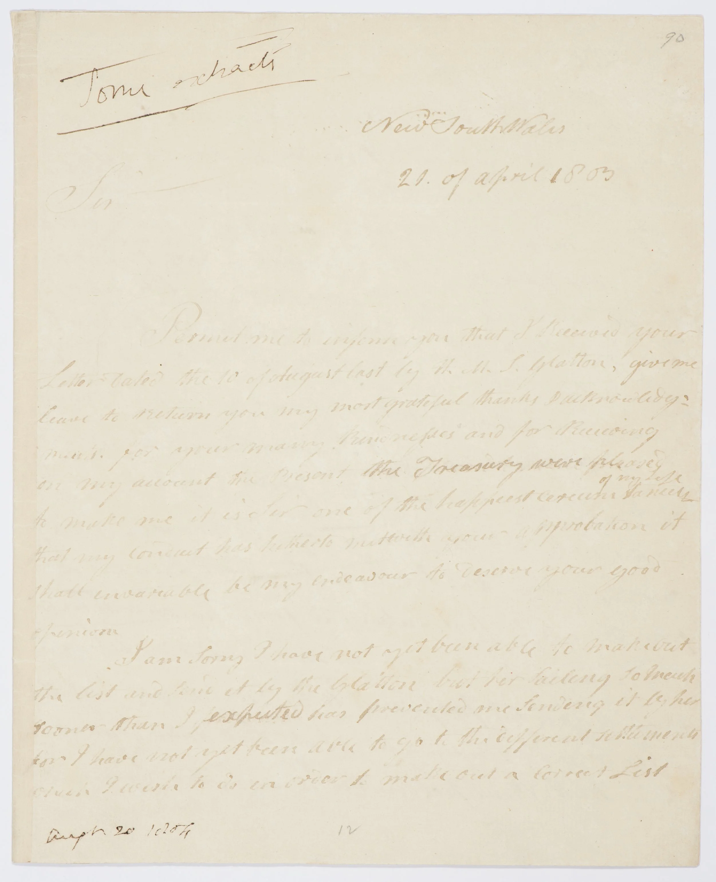 Letter recieved by Banks from George Suttor - 21st April, 1803