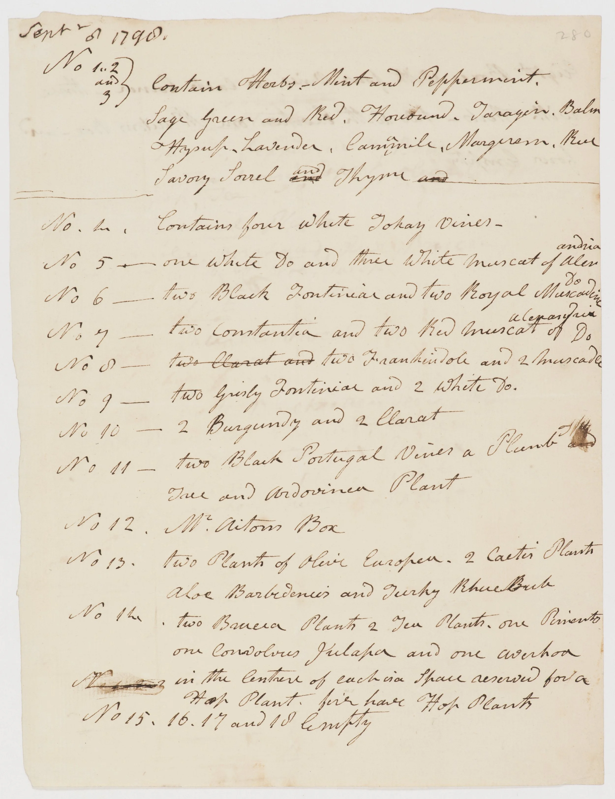 Plant Lists, 8th September 1798