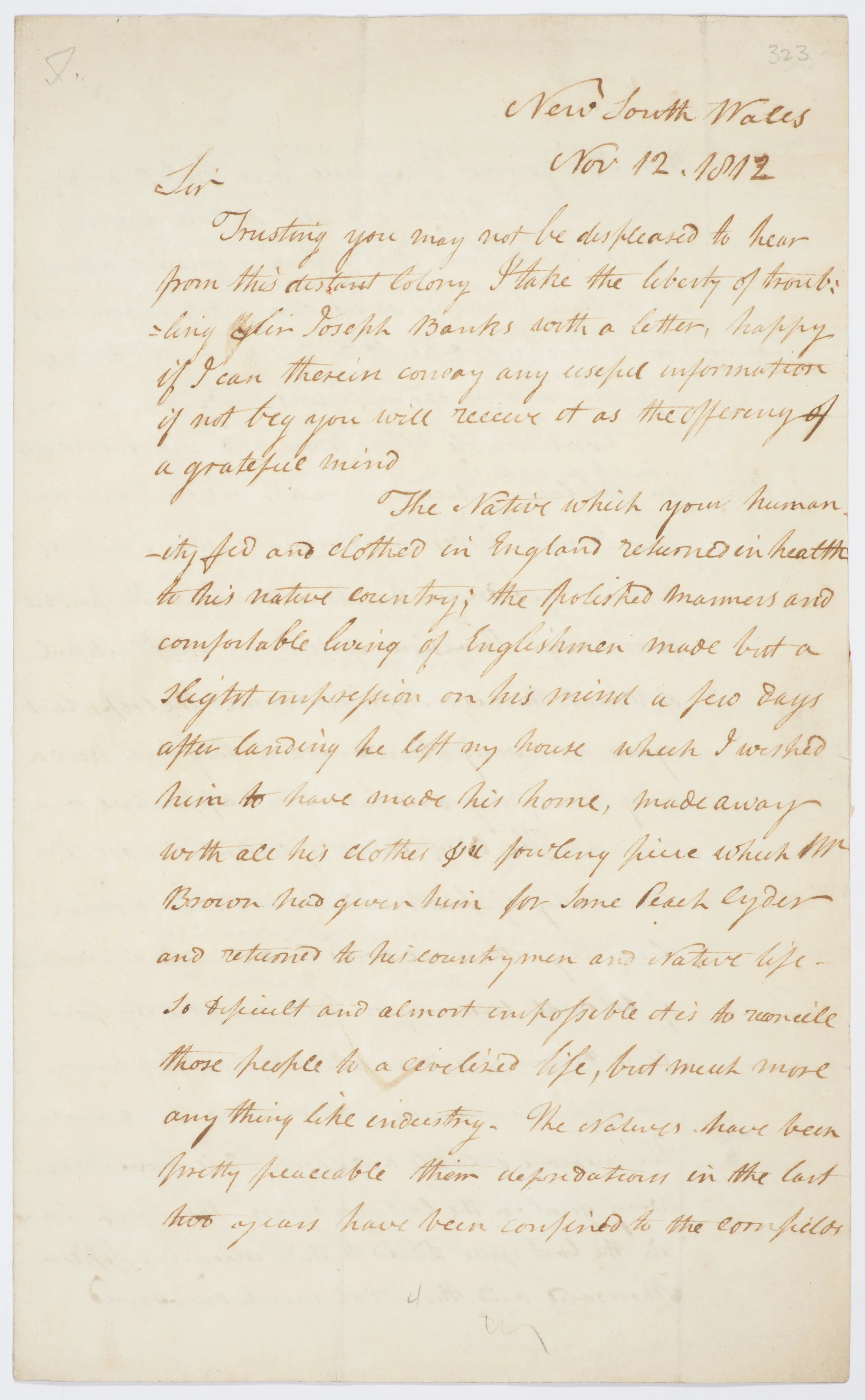 Letter recieved by Banks from George Suttor - 12th November, 1812