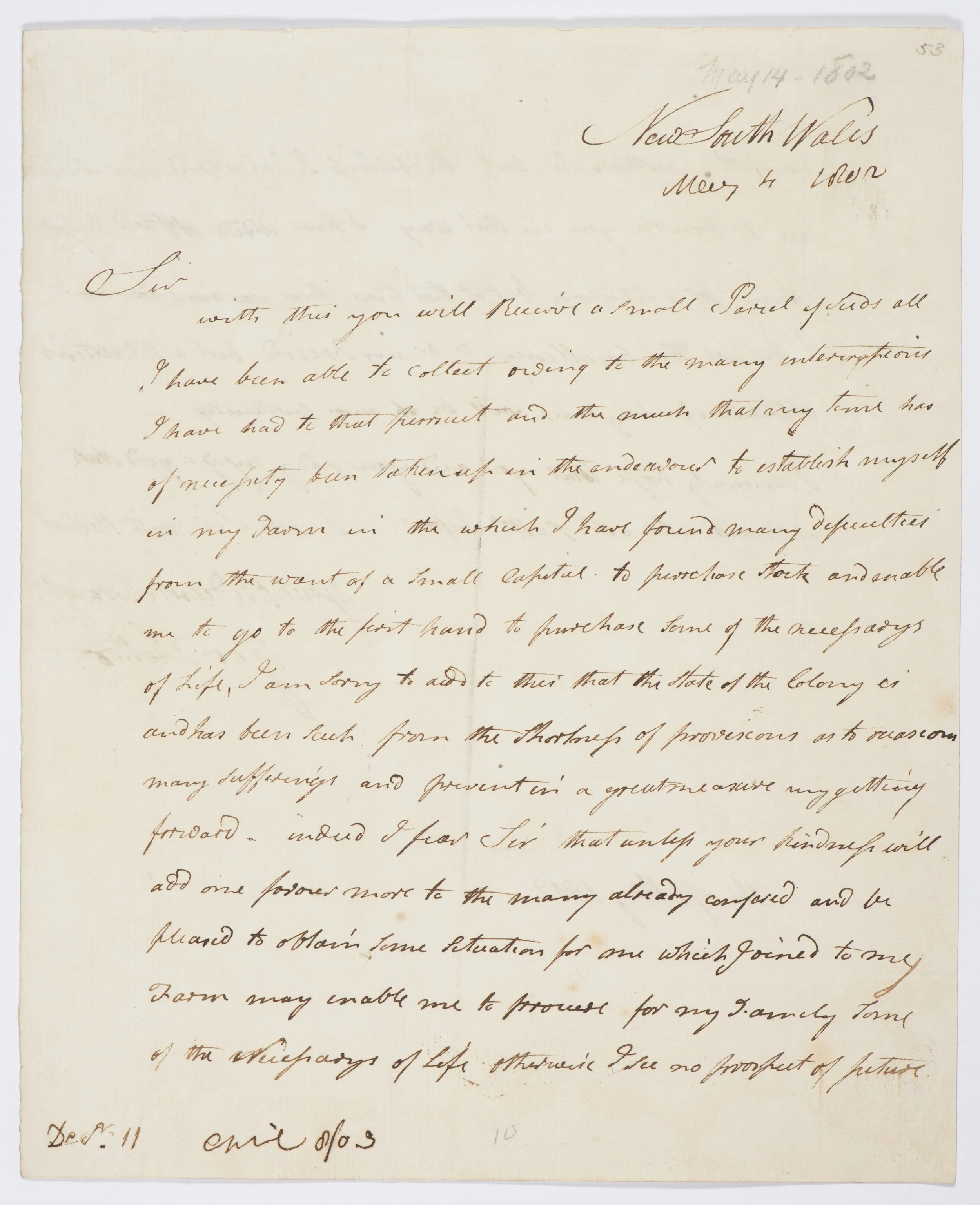 Letter recieved by Banks from George Suttor - 14th May, 1802