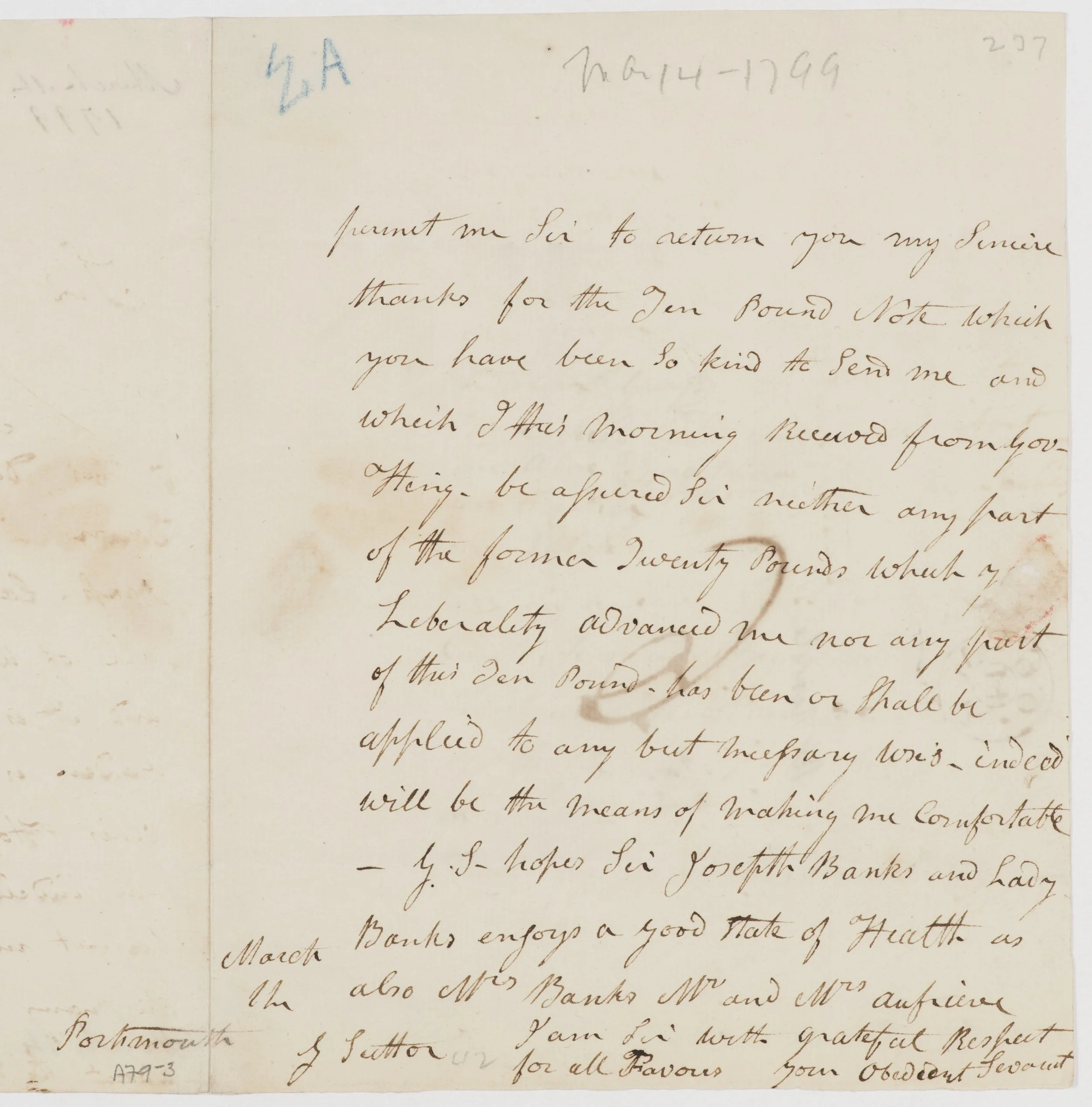 Letter recieved by Banks from George Suttor - 14th March 1799