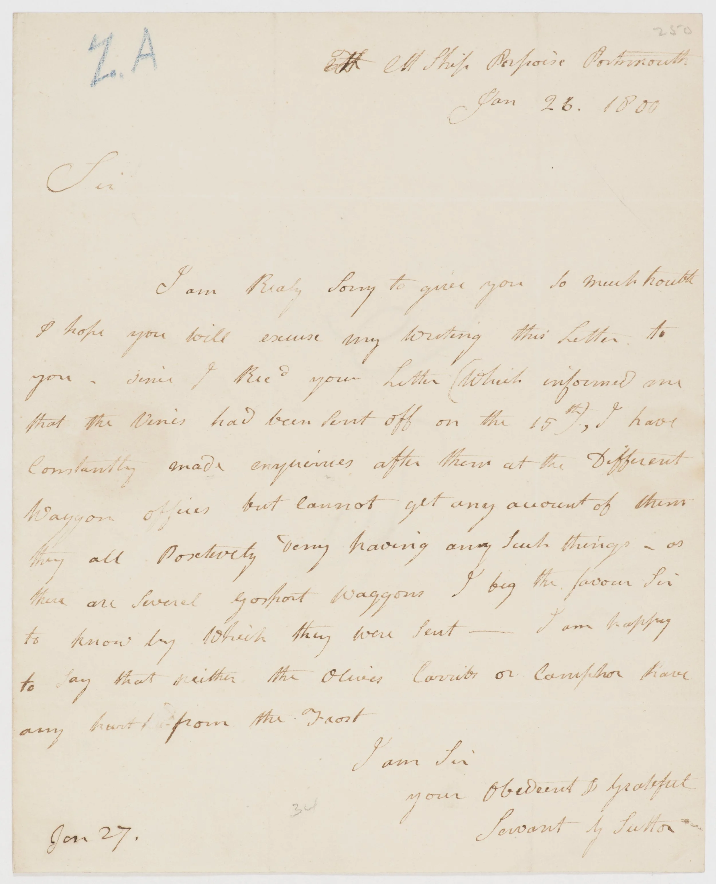 Letter recieved by Banks from George Suttor - 26th January, 1800