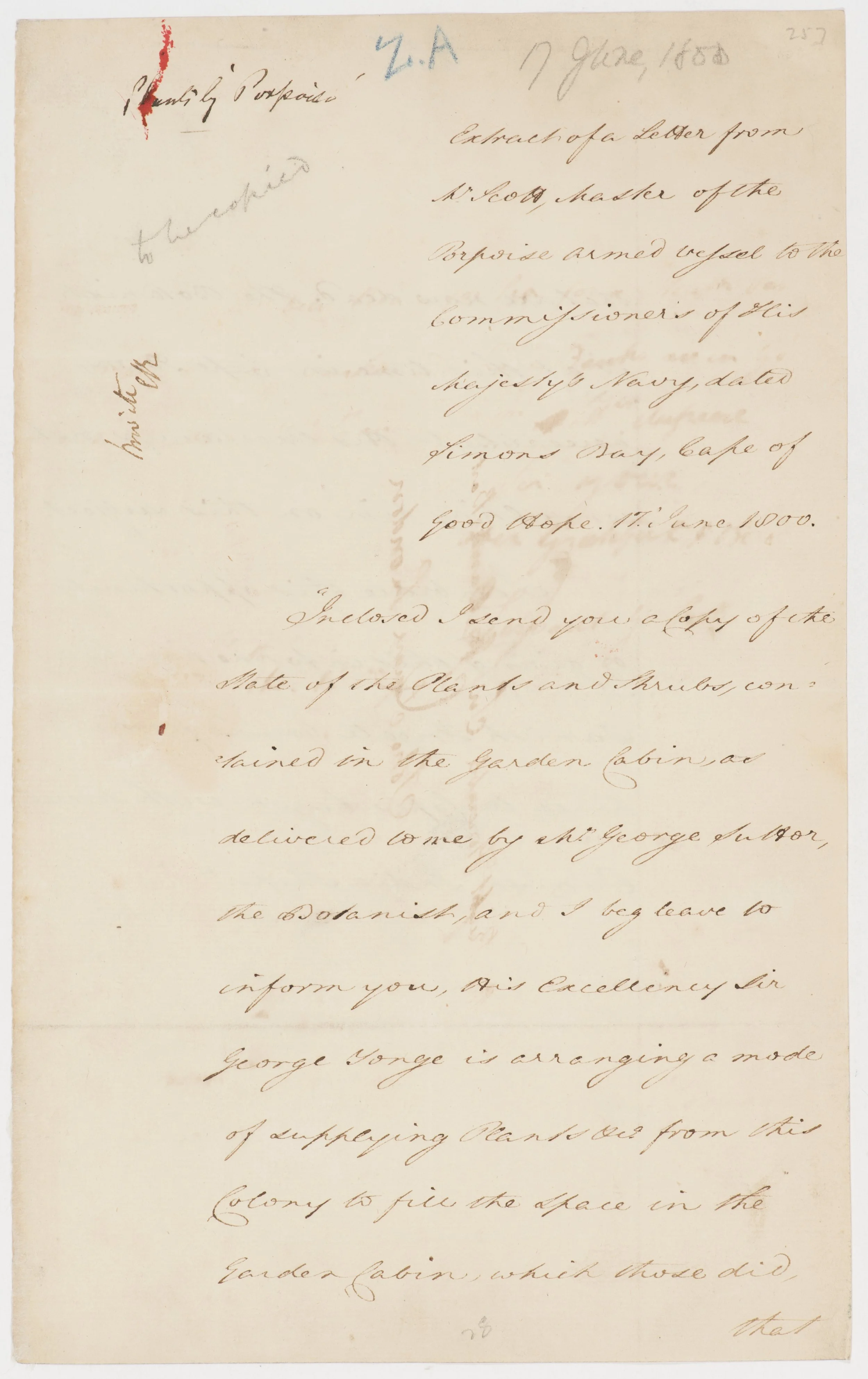 Letter regarding the Botany Collection - 7th June 1800