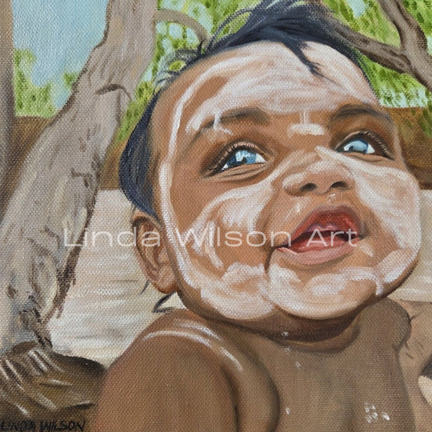 A Swim at May River - Oil on canvas 20cm x 20cm x 4 cm.