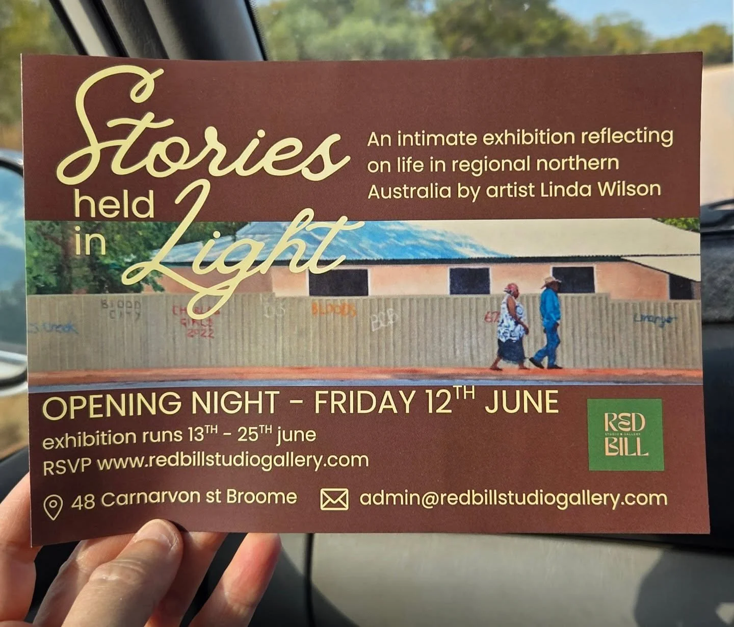 Stories Held in Light' 
An intimate exhibition reflecting on life in regional Northern Australia by artist Linda Wilson. 

Opening night - Friday 12th June
Exhibition runs 13th - 25th June
RSVP www.redbillstudiogallery.com @redbillstudiogallery 
48 C
