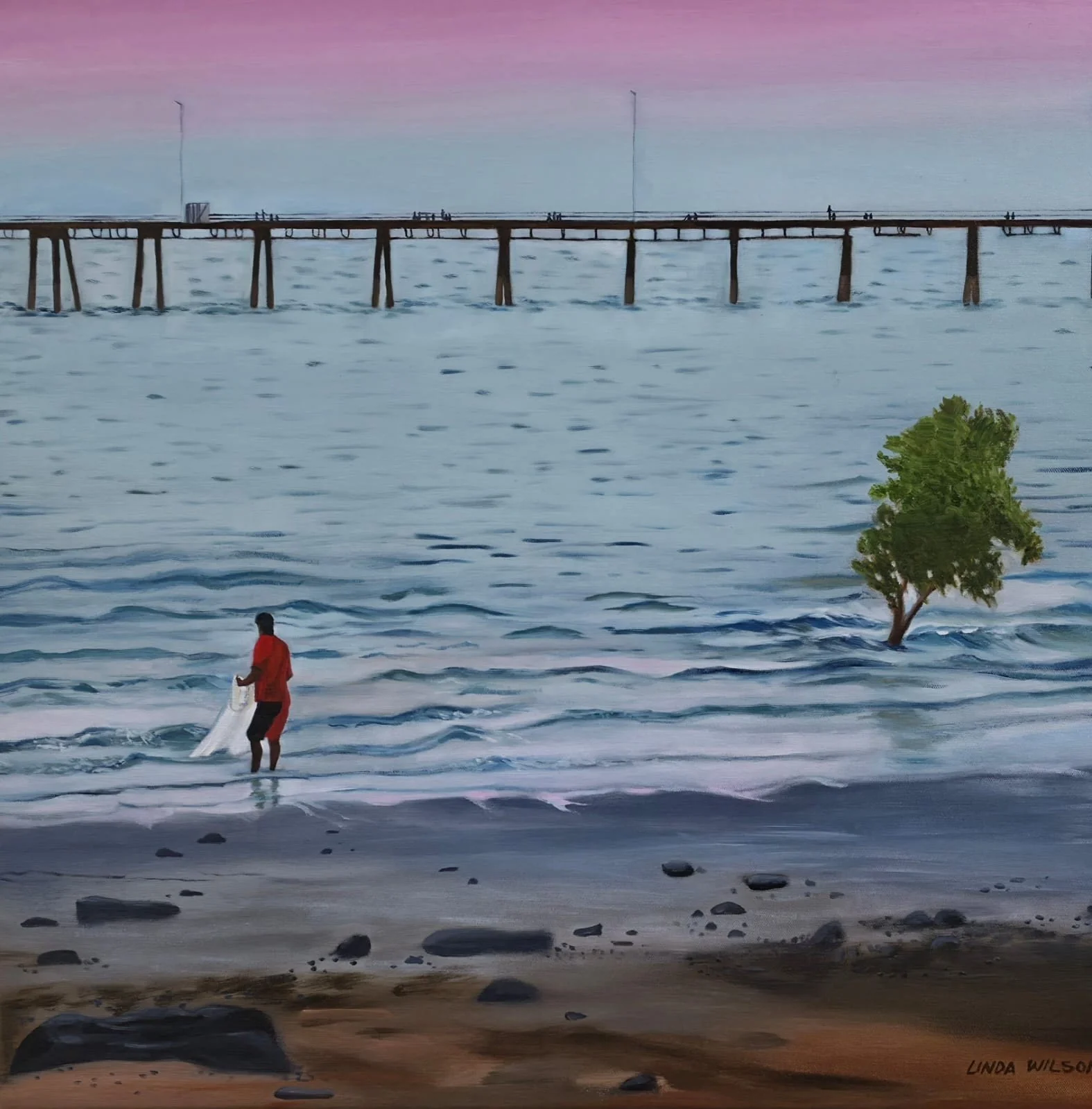 Stories of the 2027 Calendar months #7

'Tidal Catch' - Features for the month of July

As you walk around from the main end of the Derby jetty to the other side of the wharf you get a good view of the sunset and anyone who is fishing along the beach