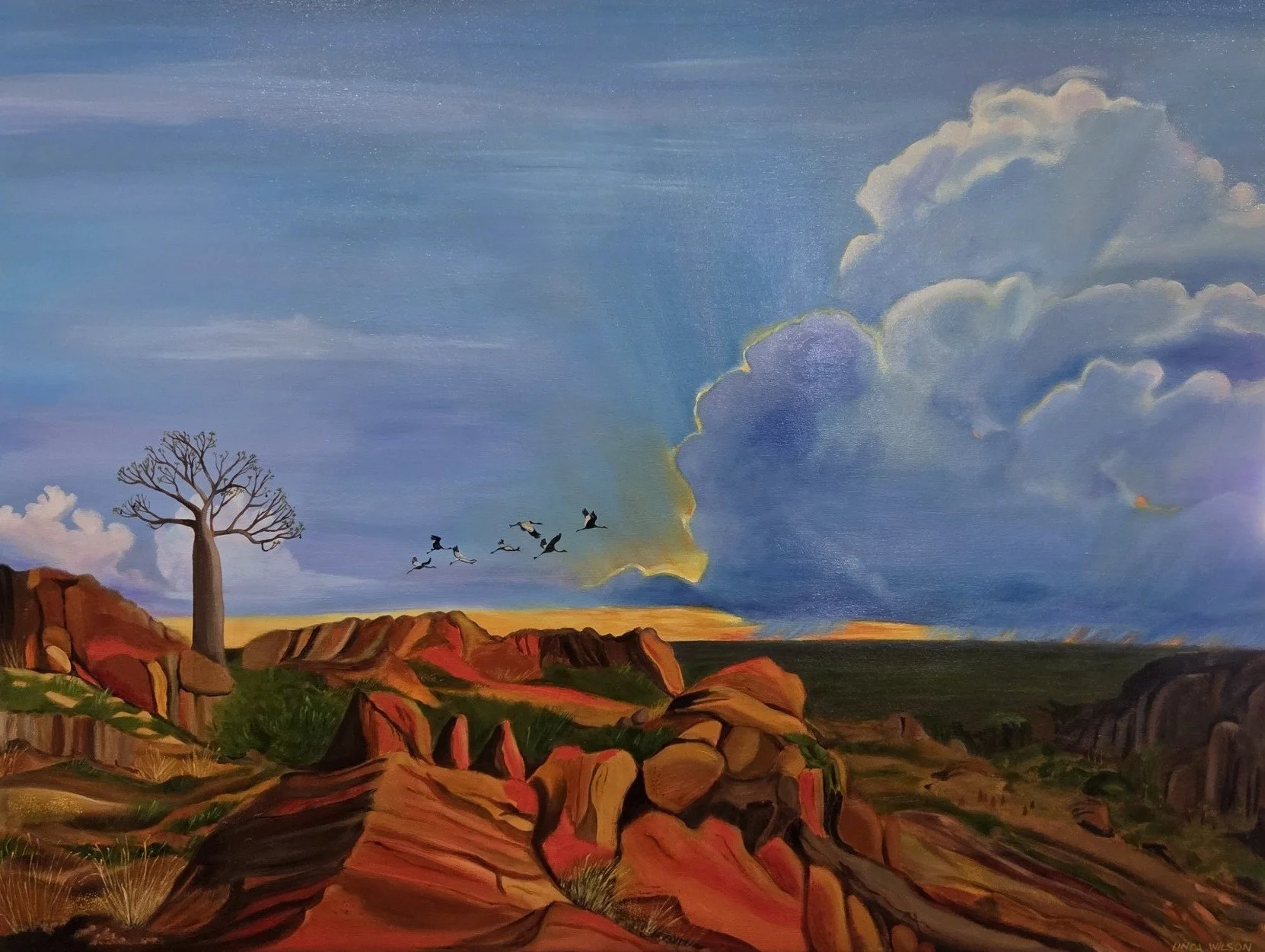 Brolgas' Flight - Original Oil Painting